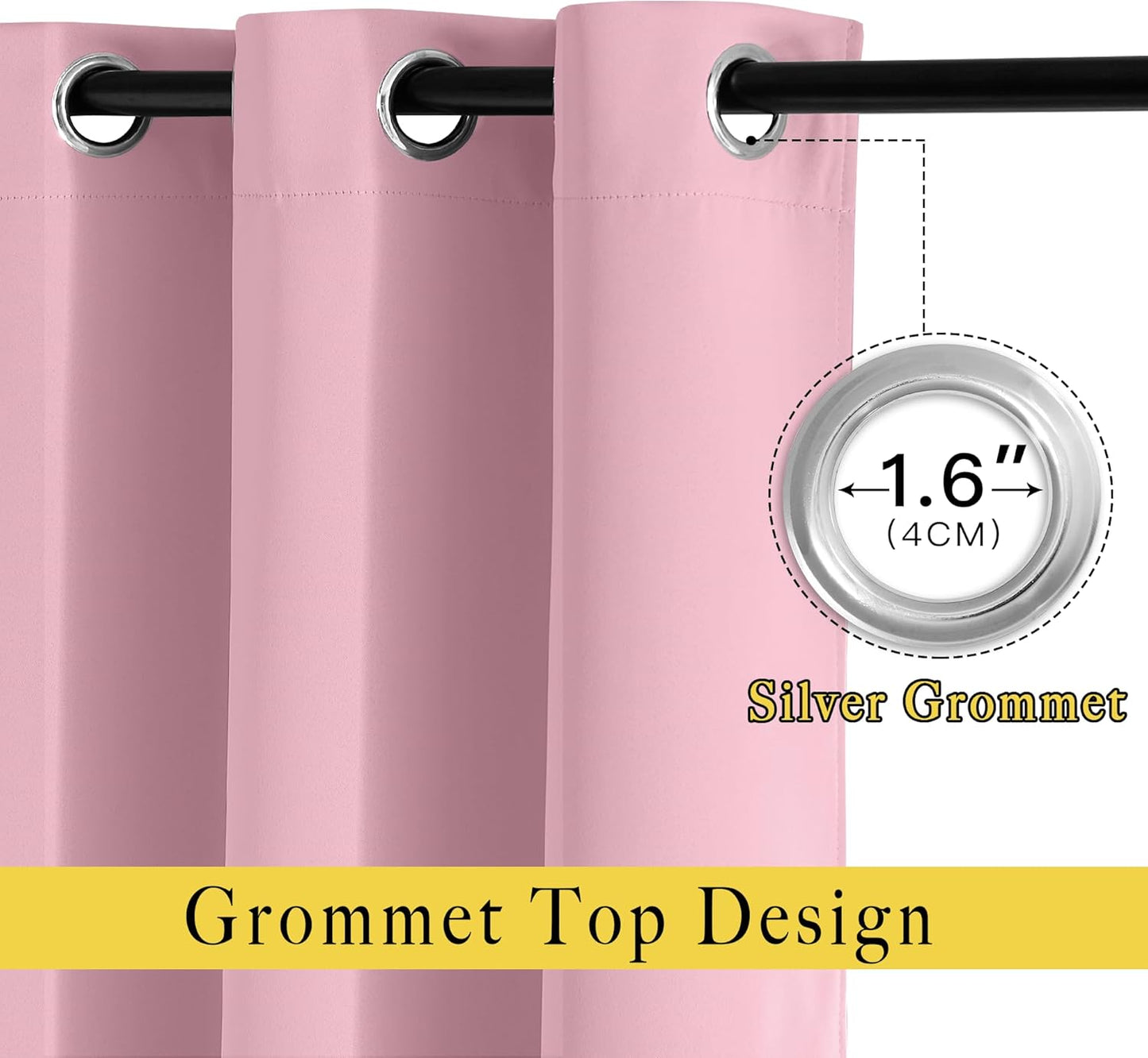 NICETOWN Crystal Pink Blackout Curtains & Drapes - Thermal Insulated Grommet Blackout Light Blocking Room Darkening Large Window Treatments for Bedroom/Living Room (2 Panels, W66 x L90)