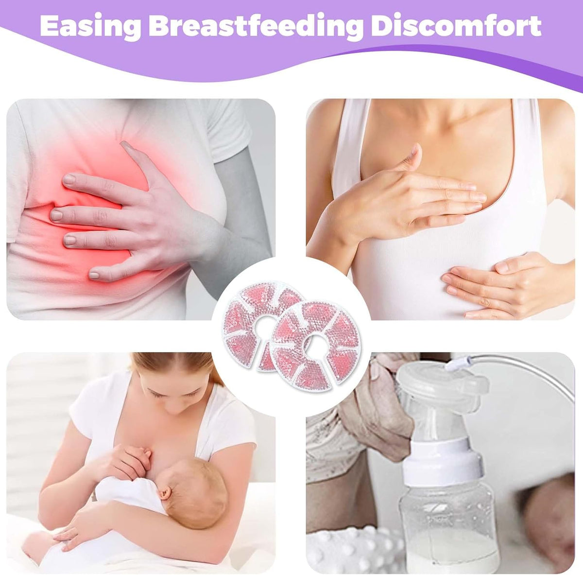 Breast Therapy Ice Packs, Hot and Cold Breast Pads, Breastfeeding Essentials Large Gel Bead Packs for Moms, 2 Pack (Pink, M)