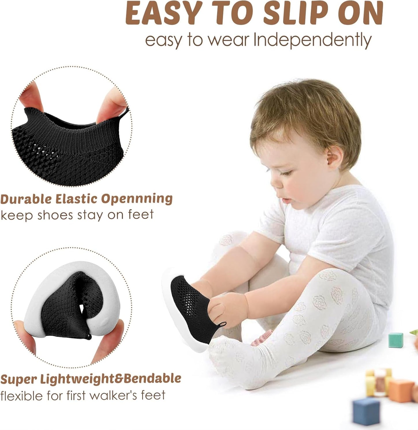Baby Walking Shoes Toddler Girl Boy Soft Sole Breathable Mesh Slip on Summer Wide Shoes Infant Flexible Lightweight Non-Slip Safer Causal Tennis Shoes Toddler First Walkers Shoes Rubber Soles Outdoor