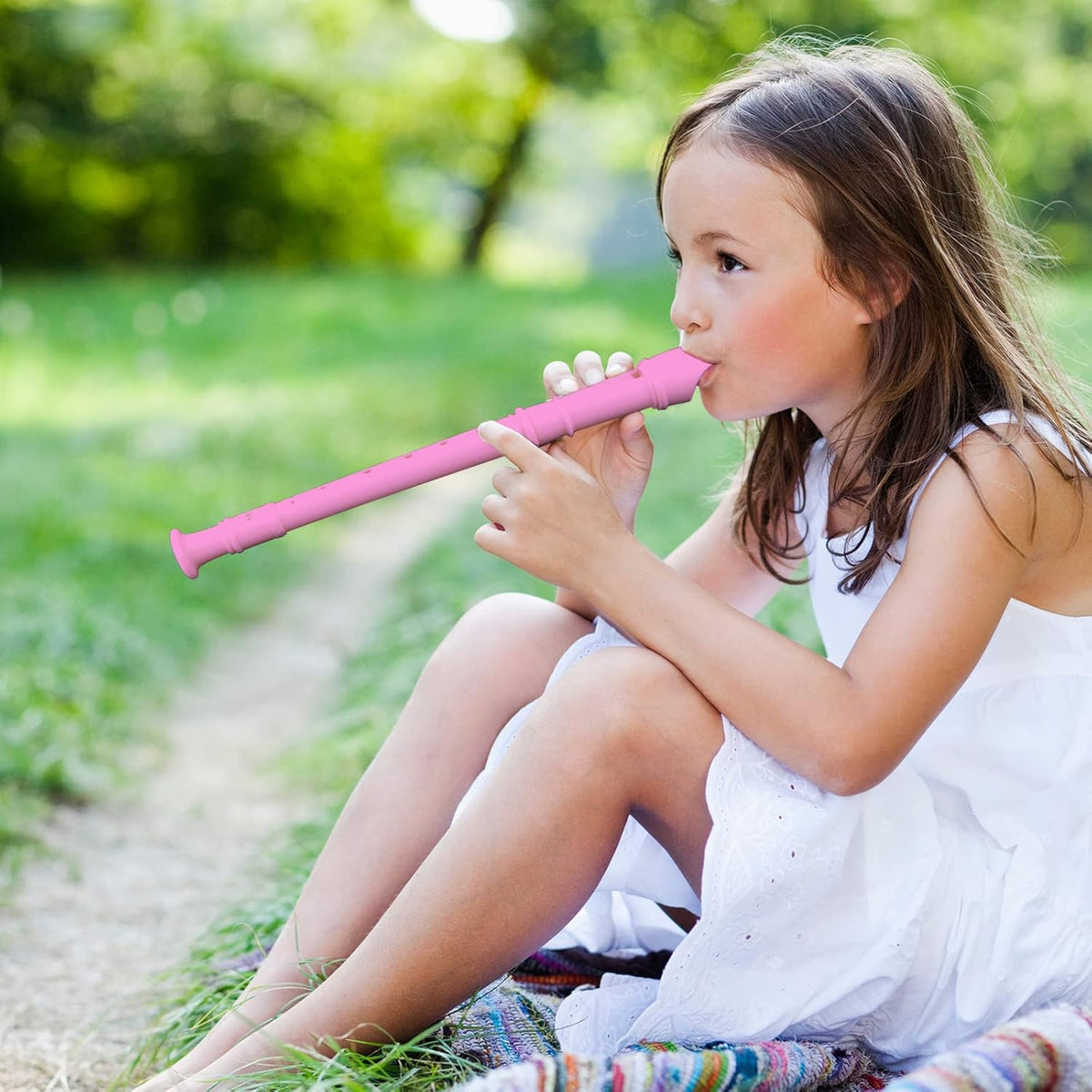 3 Pack 8 Hole Soprano Recorders Descant Flute With Cleaning Rod German Style for Beginner Graduation or Back to School Gift (blue, pink, white)