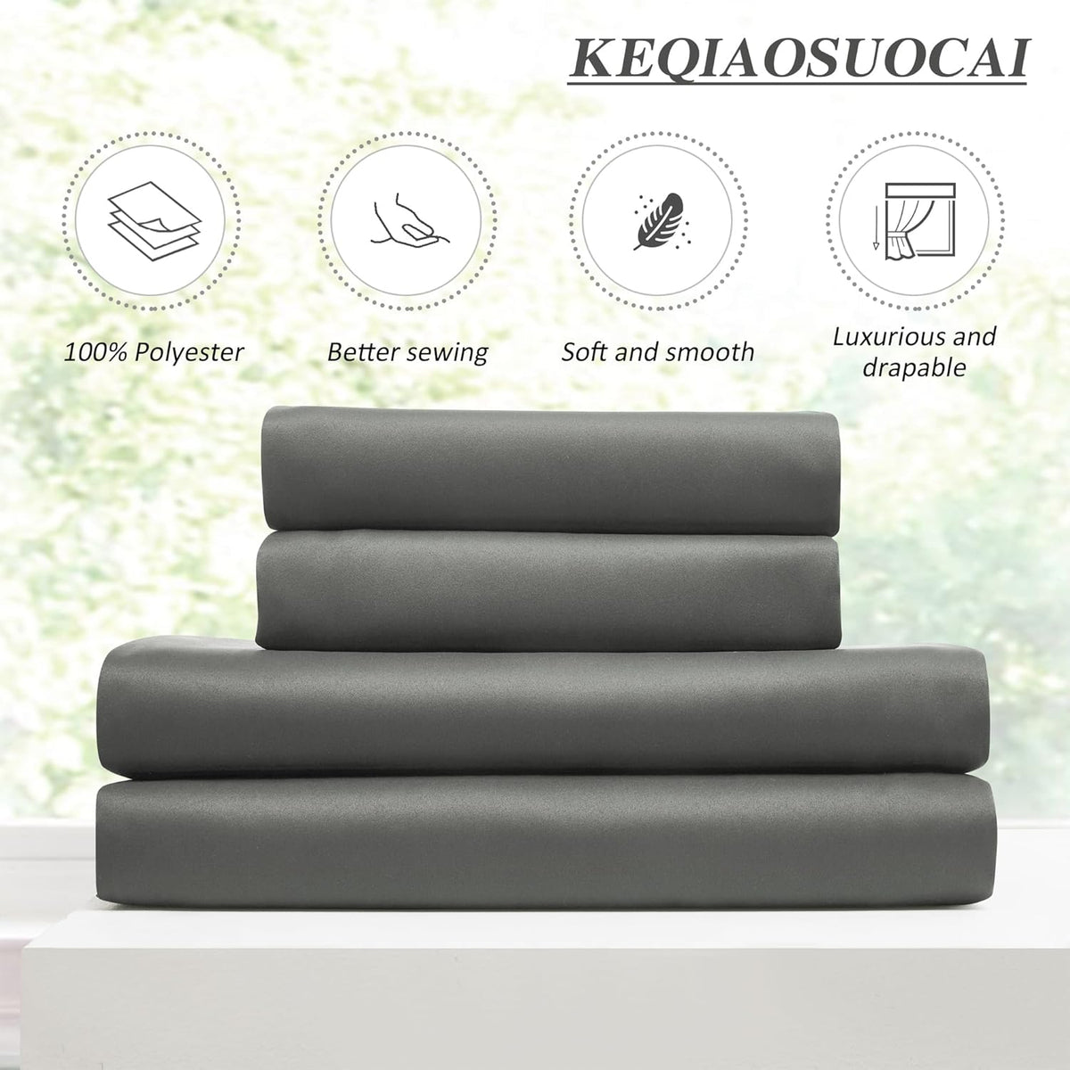 KEQIAOSUOCAI Blackout Pleated Curtains 105 Inches Long, Privacy Window Drapes for Living Room/Dining Room/Bedroom, 72 Inch Wide x 105 Inch Long,Grey Color, Pinch Pleat with Hooks, 2 Panels