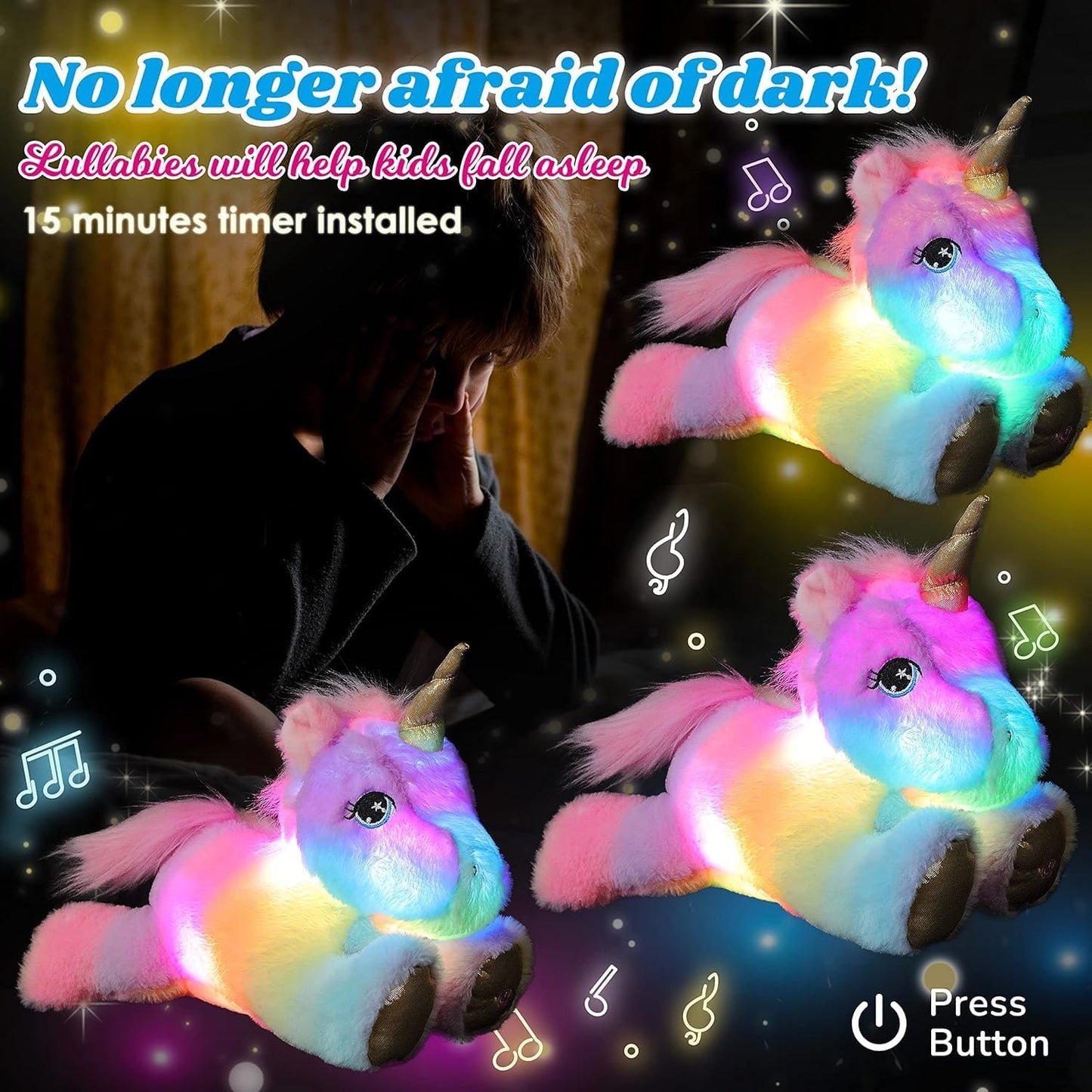 Cuteoy Glowing LED Unicorn Light-up Nightlight Toys Musical Plush Stuffed Animal Singing Lullabies Birthday Christmas Plushies Gifts for Kids Boys Girls,13"