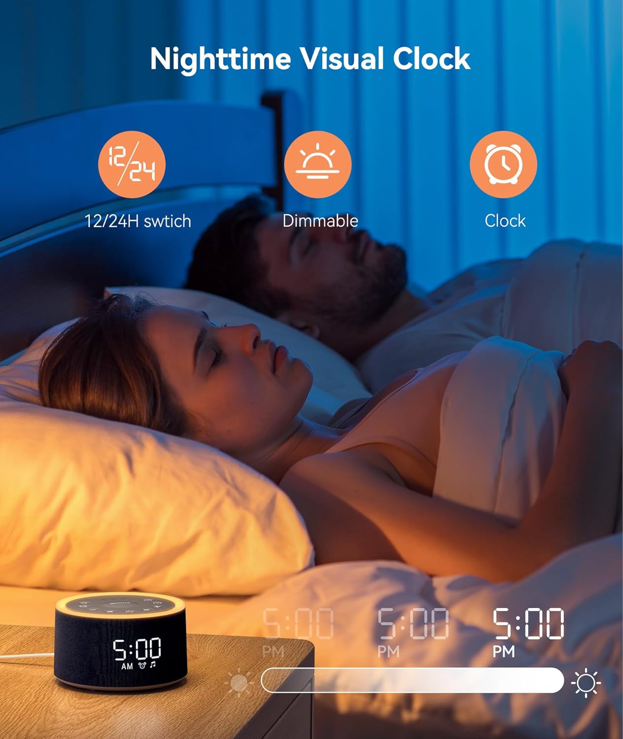 Dreamegg D1+ Sound Machine & Alarm Clock - Sound Machine for Sleep, White Noise Machine with 29 Soothing Sounds, Night Light, 0-100% Dimmable, White Noise Alarm Clock for Bedrooms Adults Baby, Blue