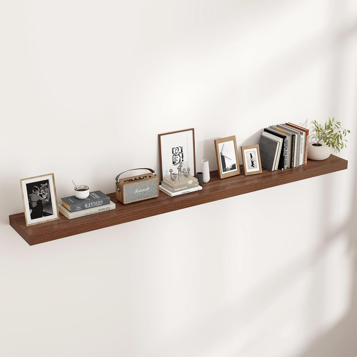 Floating Shelves for Wall, Large Wall Mounted Shelves with Invisible Brackets, Long Wood Floating Shelf for Living Room, Bedroom, Kitchen, (Walnut, 72" W x 9" D x 1.5" H)