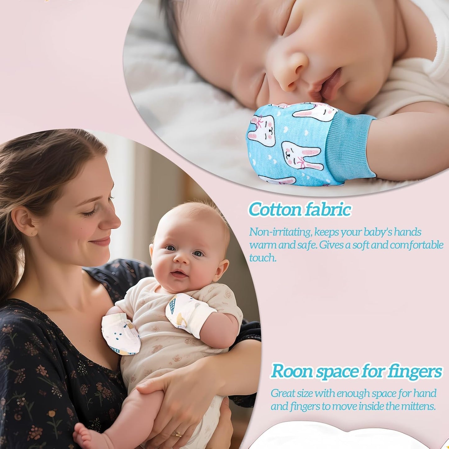No Scratch Baby Mittens Newborn Infant Toddler Mittens Soft Elastic Wrist Gloves Mitten for 0-6 Months Boys Girls
