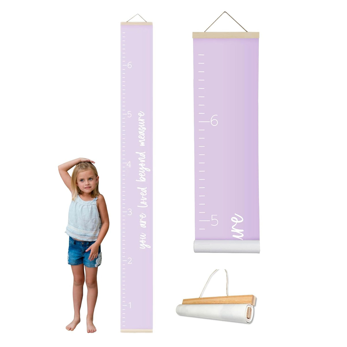 Morxy Canvas Growth Chart for Kids - Unisex Kids Room Wall Decor - Measuring Height Chart- Wall Tape with Height Chart for Kids (Canvas, Loved Beyond Measure - Purple)