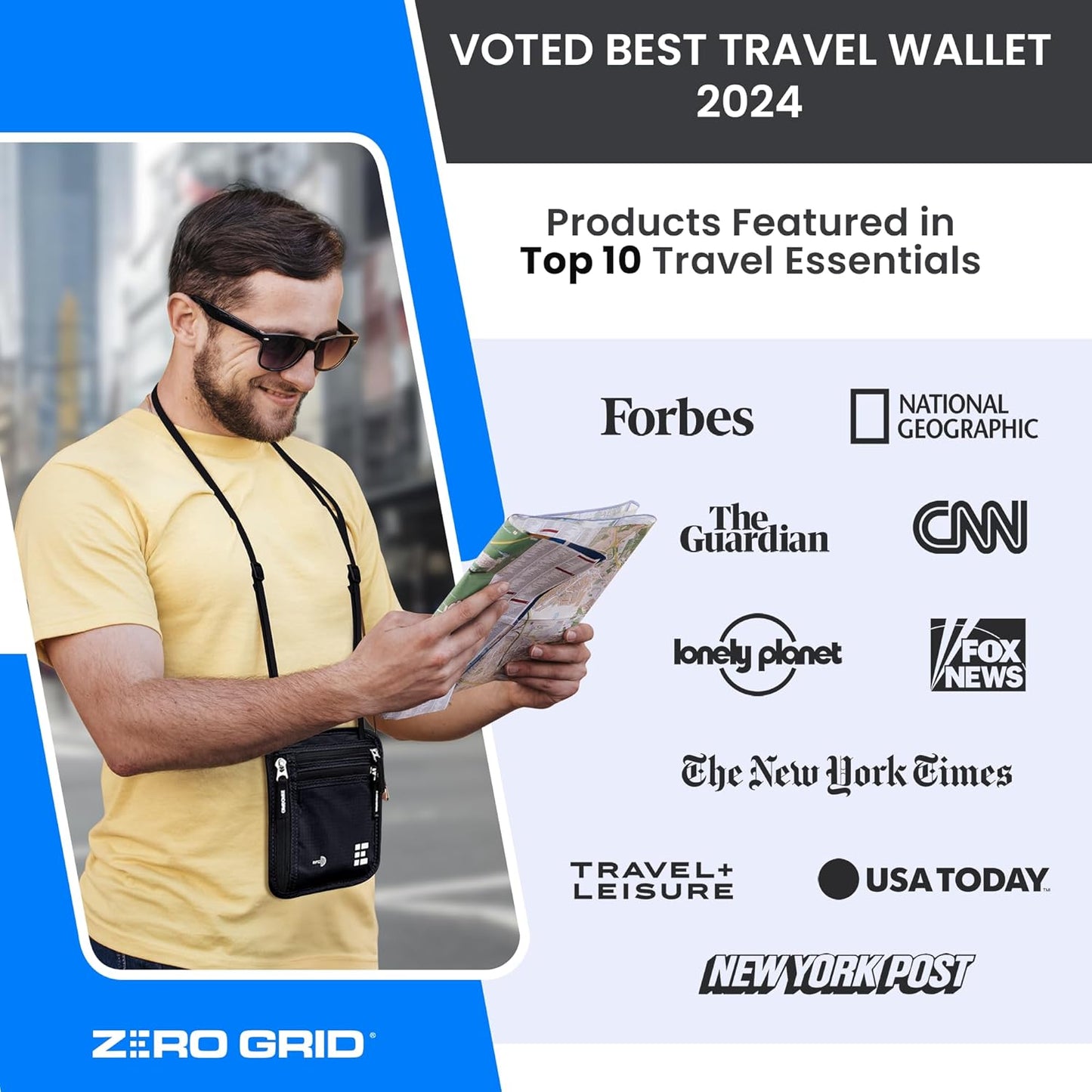 Neck Wallet for Travel & Passport Holder with RFID Blocking - Slim & Easy to Conceal Nylon Travel Pouch for men & women - Holds Phone, Cash, Cards, Keys - Sweat & Water Resistant - Large - Dark Grey