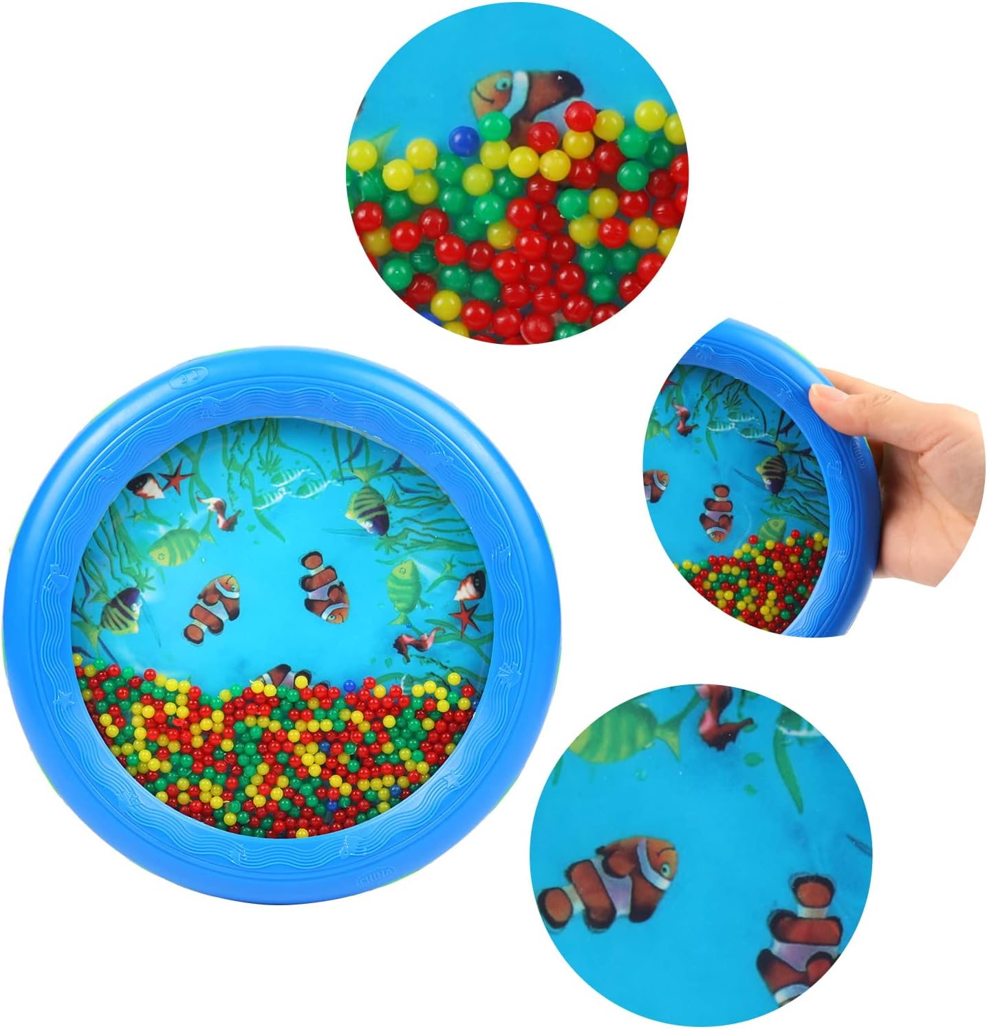 Musfunny Ocean Drum Wave Bead Drum Gentle Sea Sound Music Gift Musical Educational Sea Sound Drum Tool for Kid Child Baby (Blue)