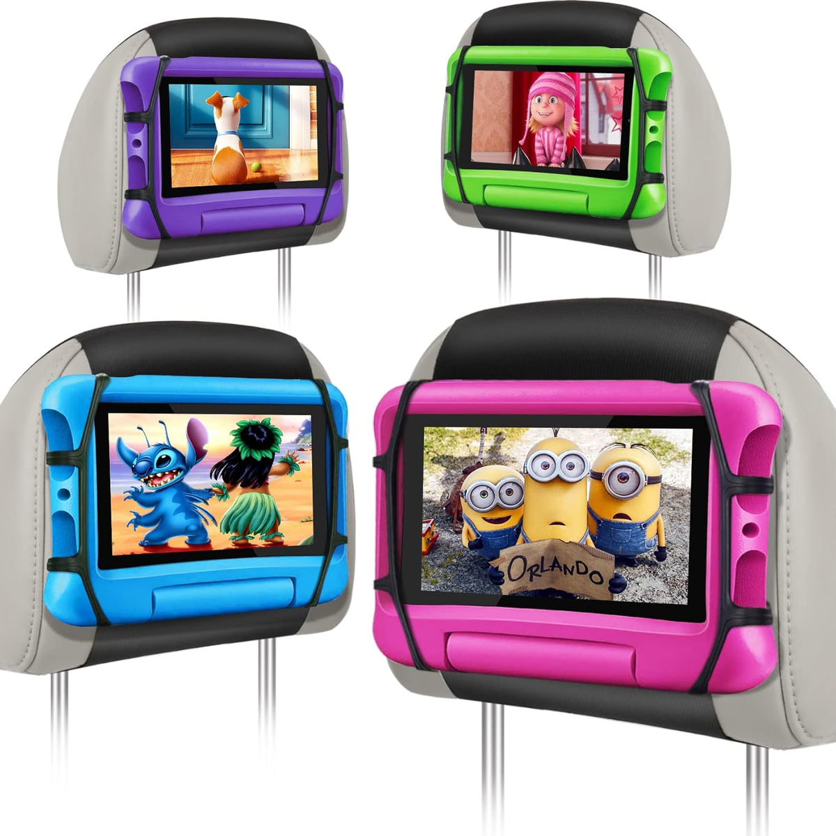 WONNIE Car Headrest Mount Holder for Tablets, Tablet Holder for Car Back Seat, Tablet Stand for Kids Fits for 7-12.9'' Devices, 4 Pack