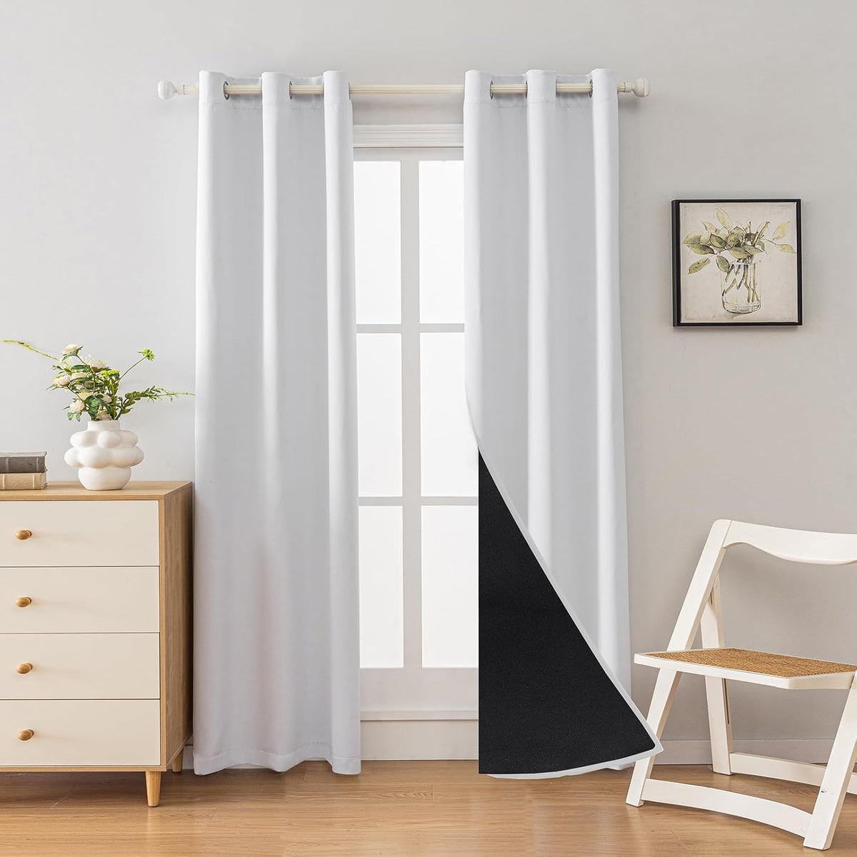 Anytime 100% Blackout Curtain Set, Thermal Insulated & Energy Efficiency Window Draperies for Guest Room, Full Shading Panels for Shift Worker and Light Sleepers（Greyish White, 2 Panels, 42W x 84L）