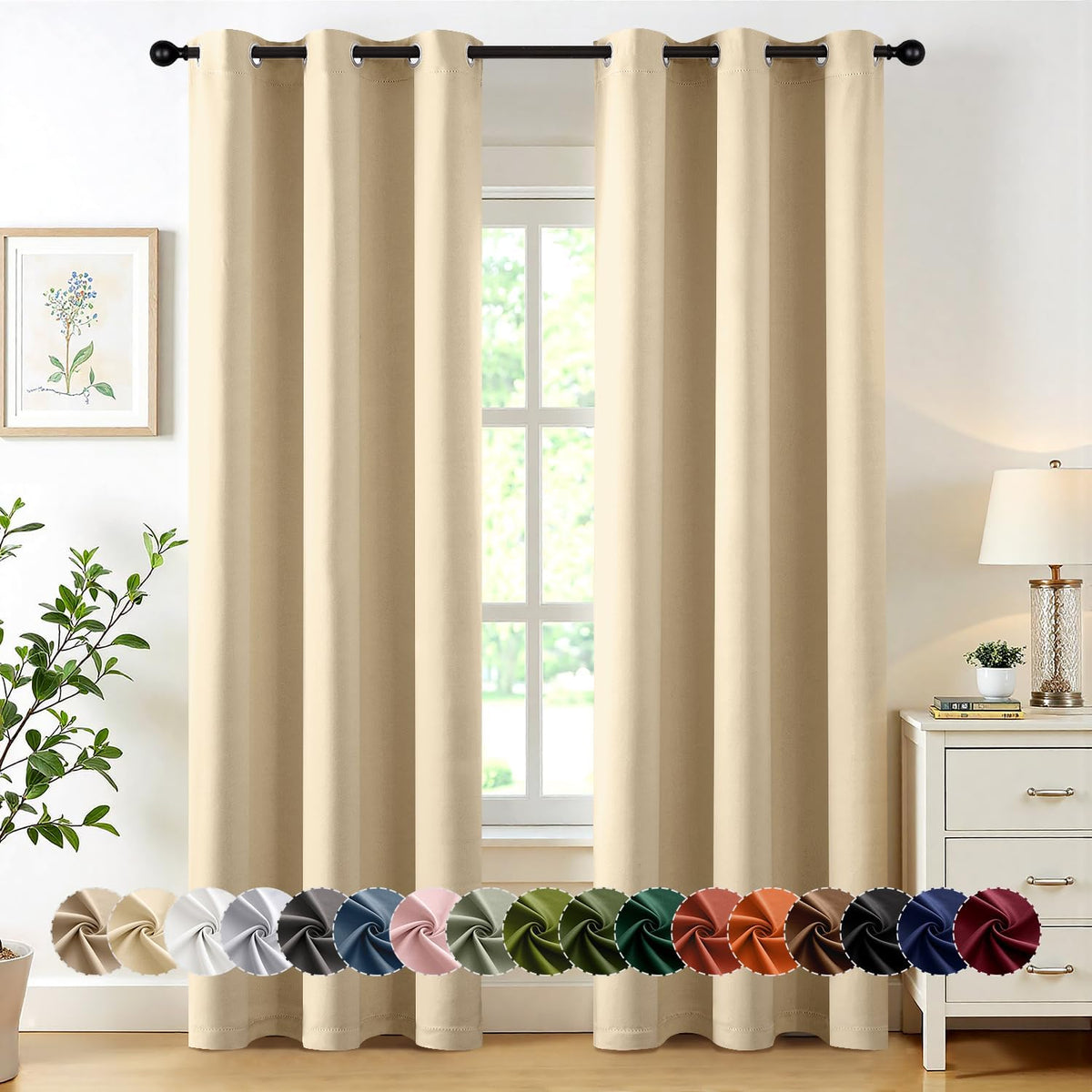 MIULEE Cream Beige Blackout Curtains for Bedroom Living Room 84 Inches Long 2 panels, Thermal Insulated Room Darkening Drapes Solid Grommet Top Noise Reducing Light Blocking Window Curtains 40x84 Inch