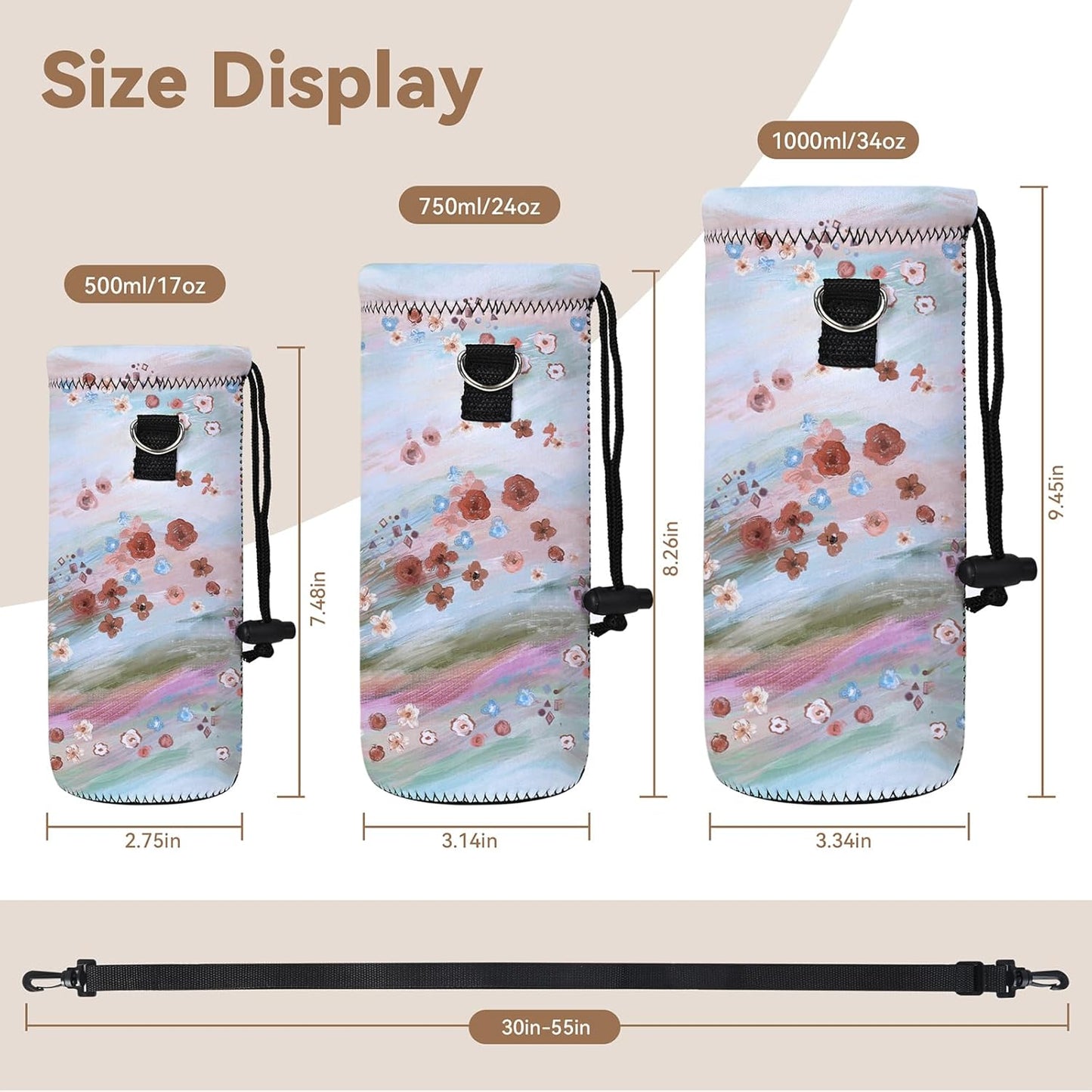 AUPET Water Bottle Bag Carrier,24oz/32oz Insulated Neoprene bottle Sling Holder Case Pouch Cover for 1000ML/750ML Bottles with Shoulder Strap for walking