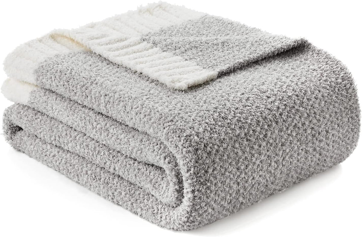 Snuggle Sac Buttery Grey Throw Blanket for Couch, Reversible Super Soft Warm Blankets Cozy Knit Fuzzy Plush Lightweight Throws for Sofa, Bed, Heather Grey, 50"x 60"