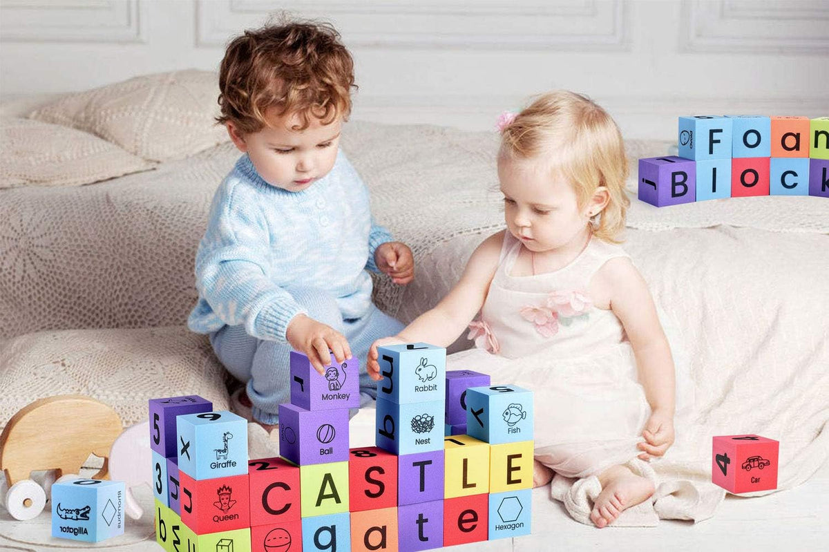 BOHS Foam Learning Blocks - Number,Alphabet,Shapes,Sight Words - Quiet,Safe and Soft Stacking Toys for Toddlers,30pcs,1.96 in(5cm)/Piece