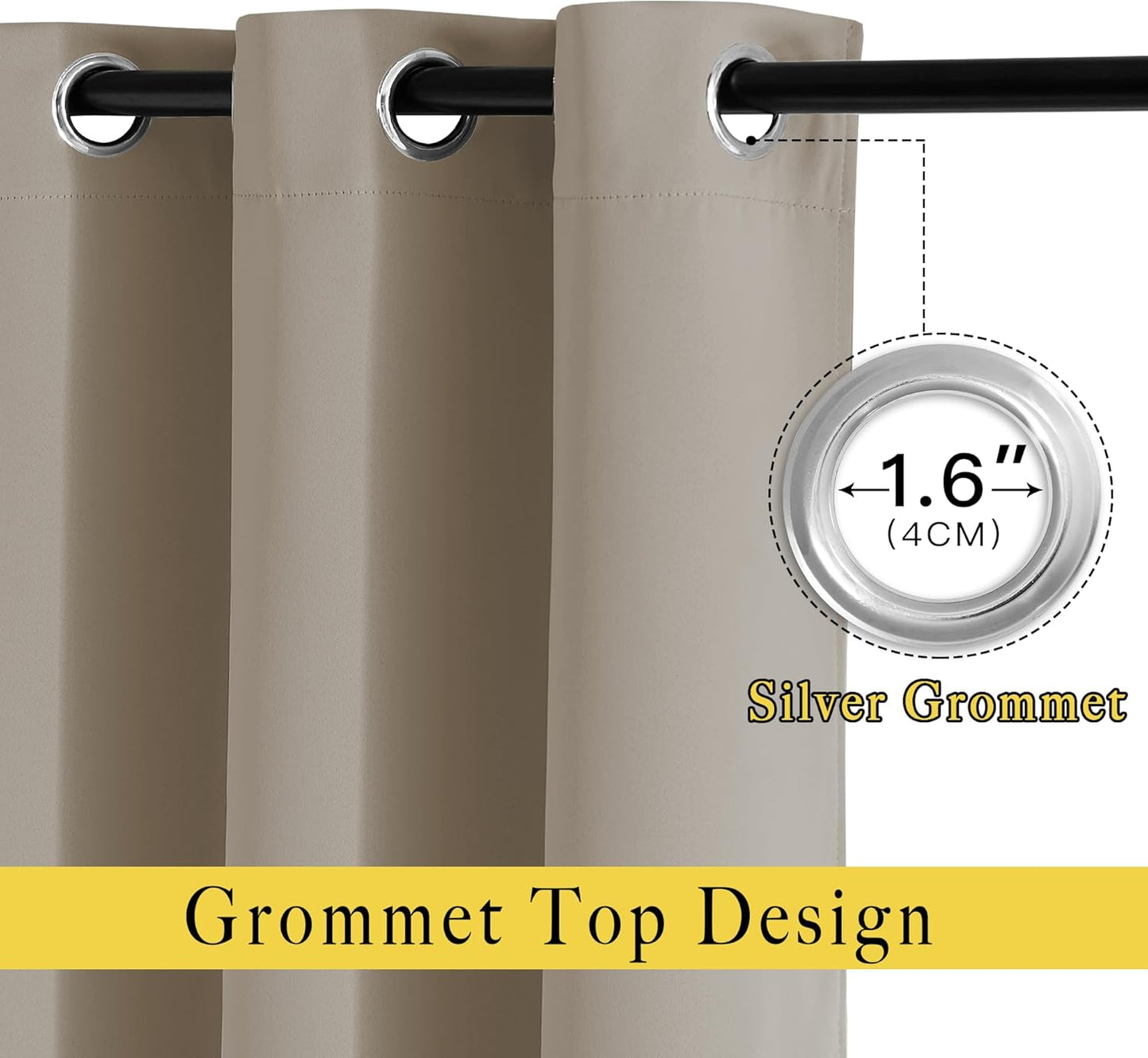 NICETOWN Taupe Blackout Living Room Curtains, Grommet Thermal Curtains Room Darkening Window Treatment Sound Reducing for Bedroom, 2 Panels, W66 x L102