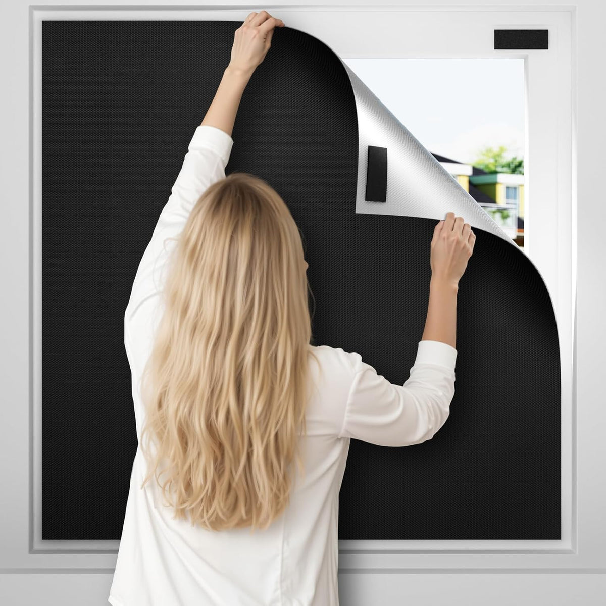 Temporary Blackout Curtains 40" x 57", 100% Blackout Shades for Window, Portable Black Out Blinds with Hook & Loop Stickers, No Drill, UV Protect Black Out Window Shades for Baby Travelers Bedroom