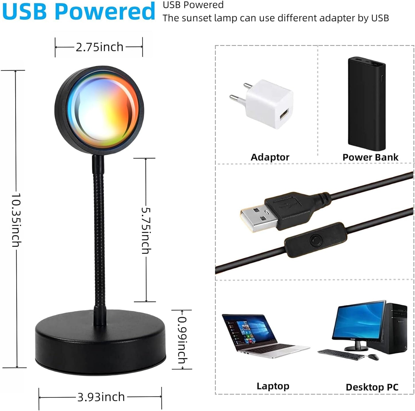 Sunset Lamp Projector Led Lights for Bedroom Night Light RGB Lights Sun Sunlight Sunrise Lamp 10w 360° Rotation Mood Lighting Home/Room Decor Christmas Gifts for Women,Desktop Multicolor