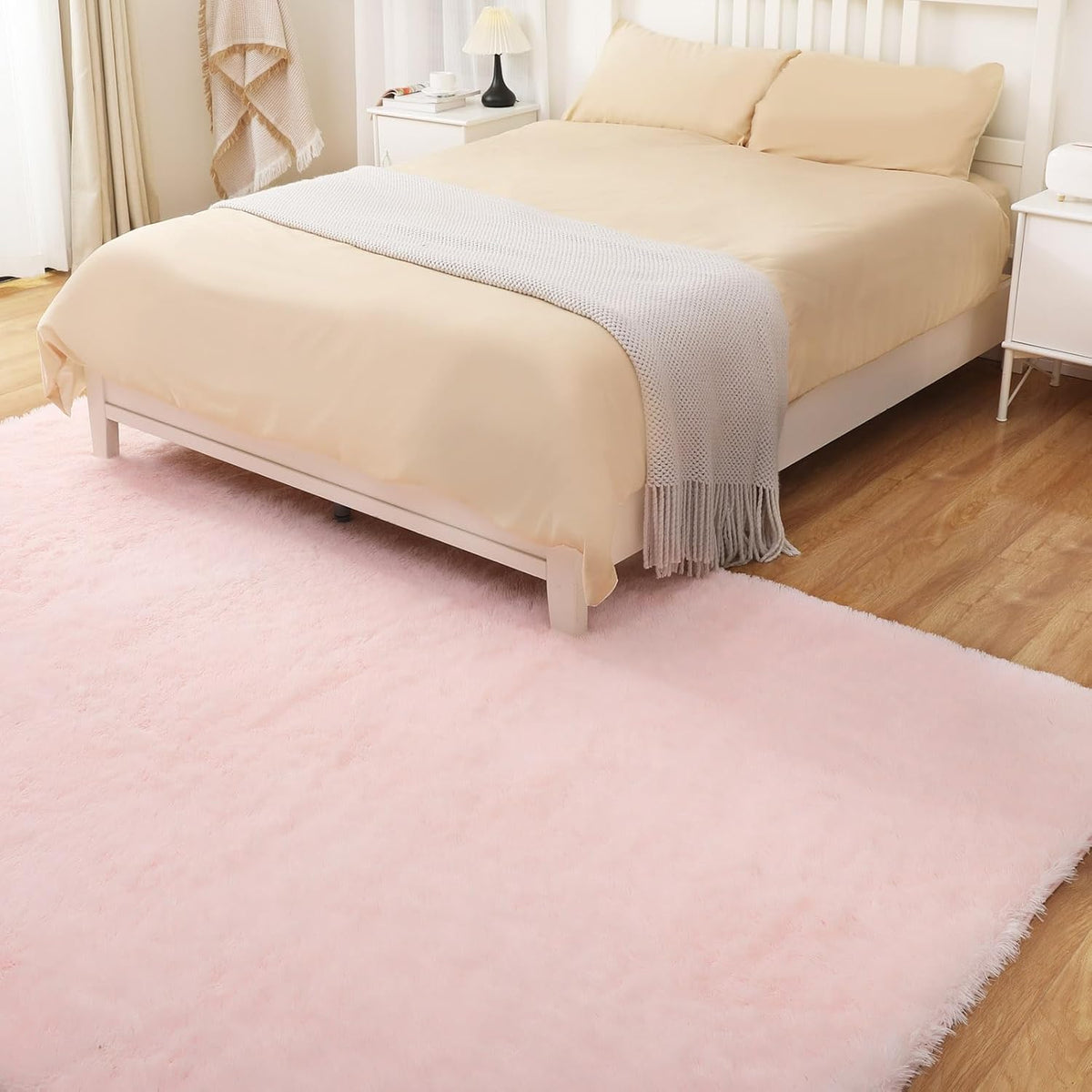 9x12 Pink Fluffy Rug, Ultra Soft Area Rugs for Living Room, Plush Rugs for Bedroom, Non-Slip Indoor Carpet for Nursery, Study Room, Kids Room, Room Decor