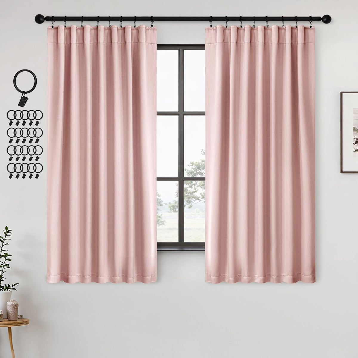 ANRODUO Light Pink Blackout Curtains for Girls Bedroom Living Room, Back Tab Rod Pocket Pinch Pleated Thermal Insulated Room Darkening Curtains 63 Inches Long 2 Panels, 42 x 63 Inch