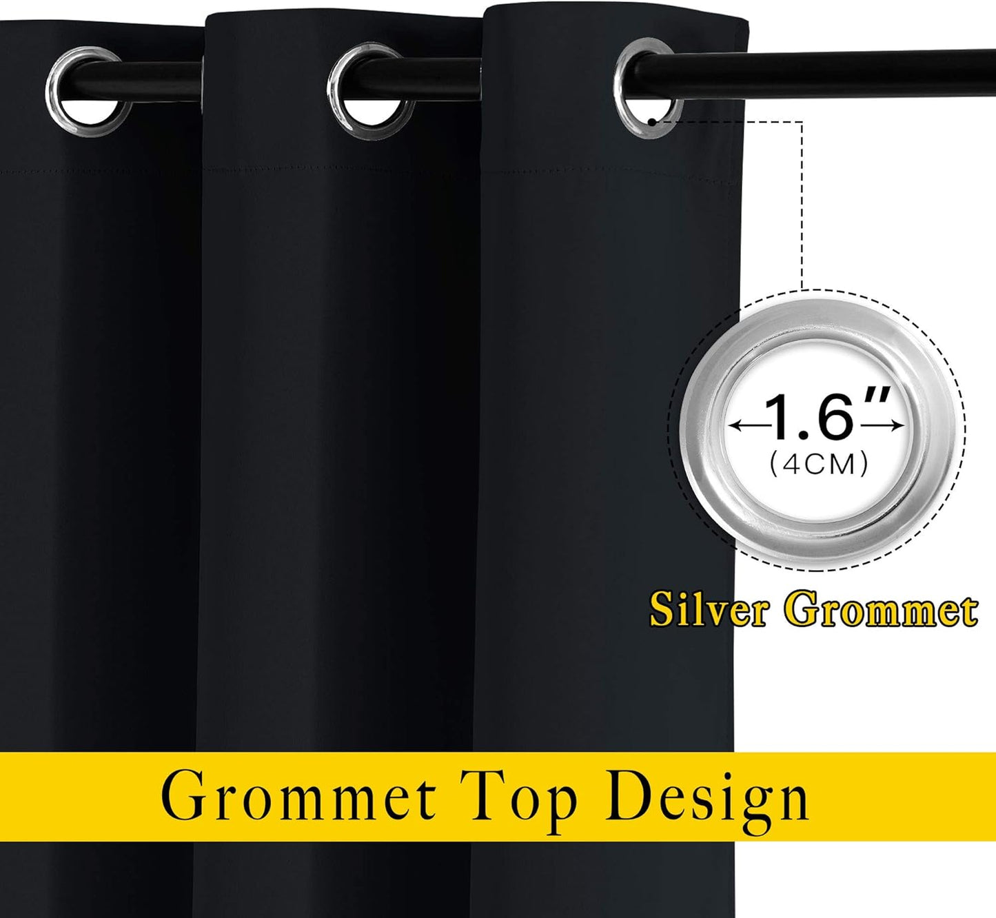 NICETOWN Black Out Curtains 110 inches Long, Grommet Thermal Insulated Blackout Curtains Privacy Window Treatments Sound Reducing for Bedroom/Living Room, W66 x L110, 2 Panels