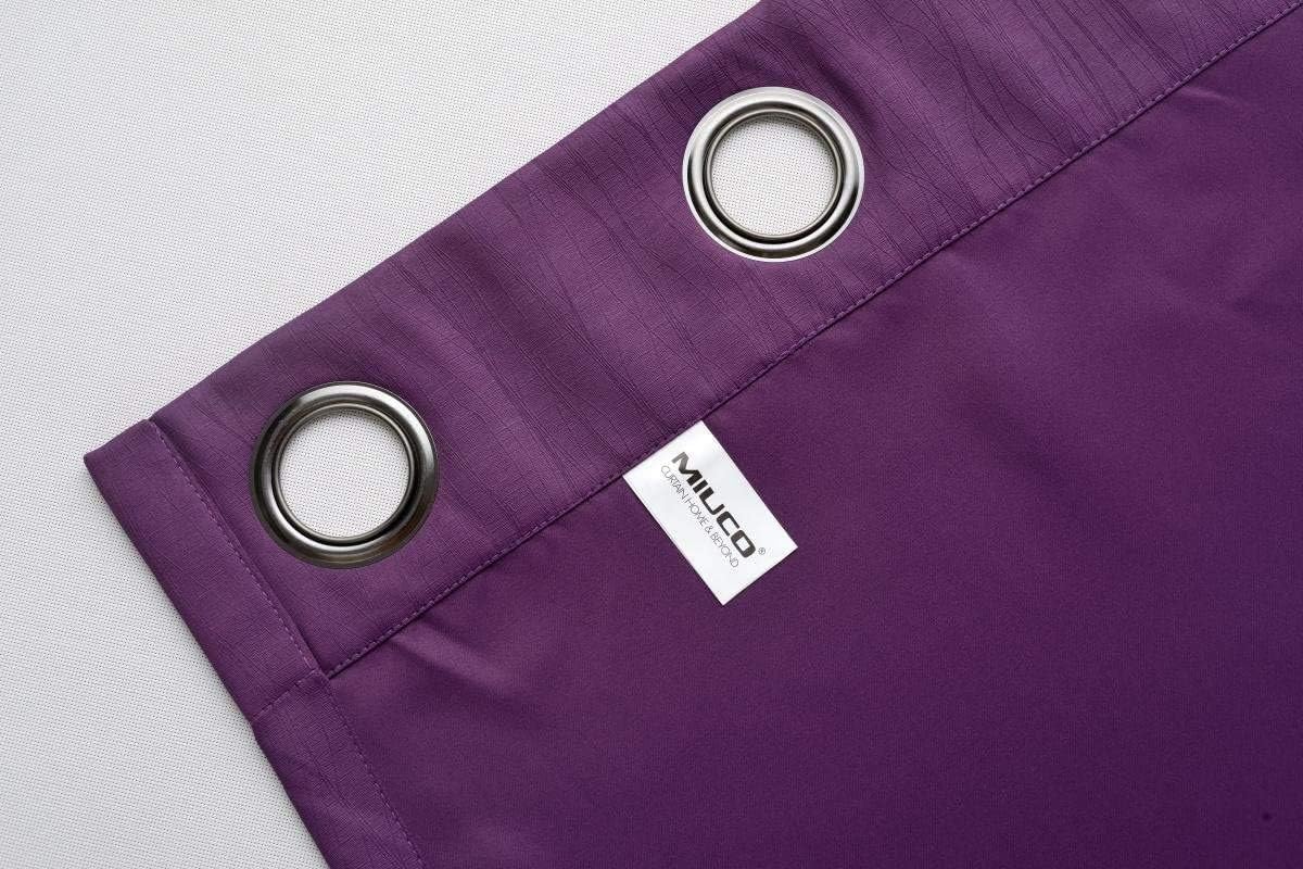 MIUCO Room Darkening Textured Weaved Grommet Blackout Curtains for Bedroom 52x63 Inch Long 2 Panels Purple