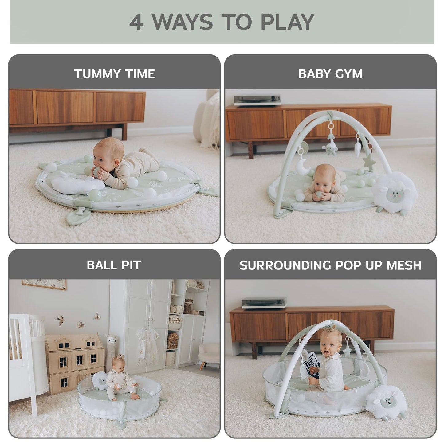 6-in-1 XL Play Mat & Play Gym, Baby Gym, Baby Activity Gym, Sensory Exploration and Motor Skill Development Toys (Sage)
