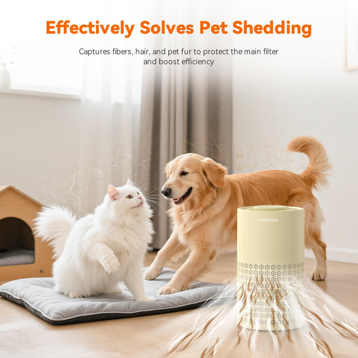 AIRROMI Air Purifier for Bedroom with HEPA Fet Filters, Pet Air Purifiers for Home Cat Pee Smell, Covers Up to 990Ft², Quiet 360° intake Air Cleaner for Allergies Dust Smoke Odor A2001 Yellow