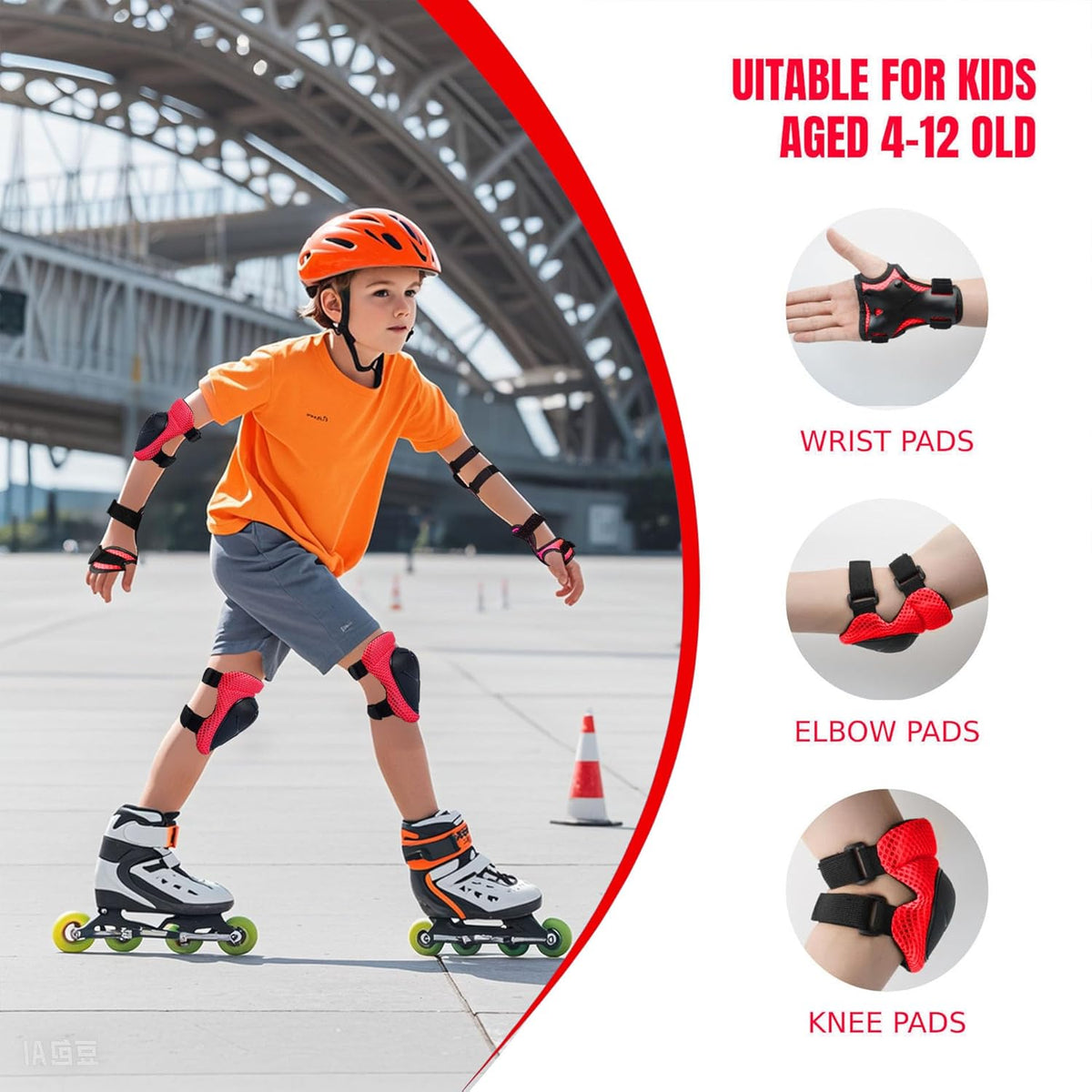 Knee Pads Elbow Pads Wrist Guards Set for Kids,Upgraded Protective Gear for Toddle 4-12 Boys or Girls Children Roller Skating Scooter Skateboarding Bike Roller Blade