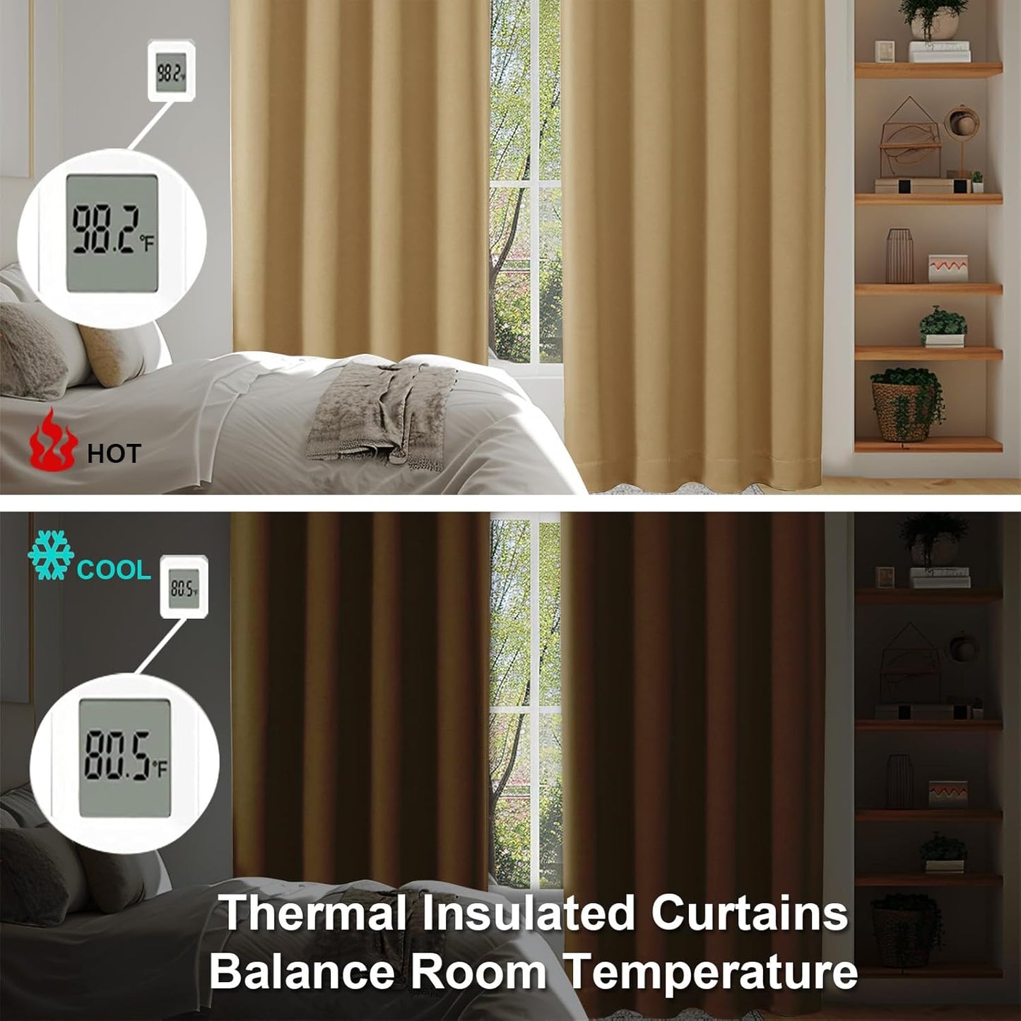 Simplebrand Ava Gold Short 36 Inches Blackout Curtain 2 Panels Set, Half Window Rod Pocket Privacy Curtain Tiers for Kitchen, Curtains Blackout for Bathroom Shades, W40 x L36 Inch, Gold