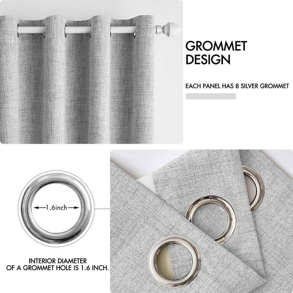MIULEE 100% Blackout Linen Curtains for Bedroom Thermal Insulated Glacier Gray Grommet Room Darkening Curtains & Drapes for Living Room Nursery 52 x 108 Inch (2 Panels)
