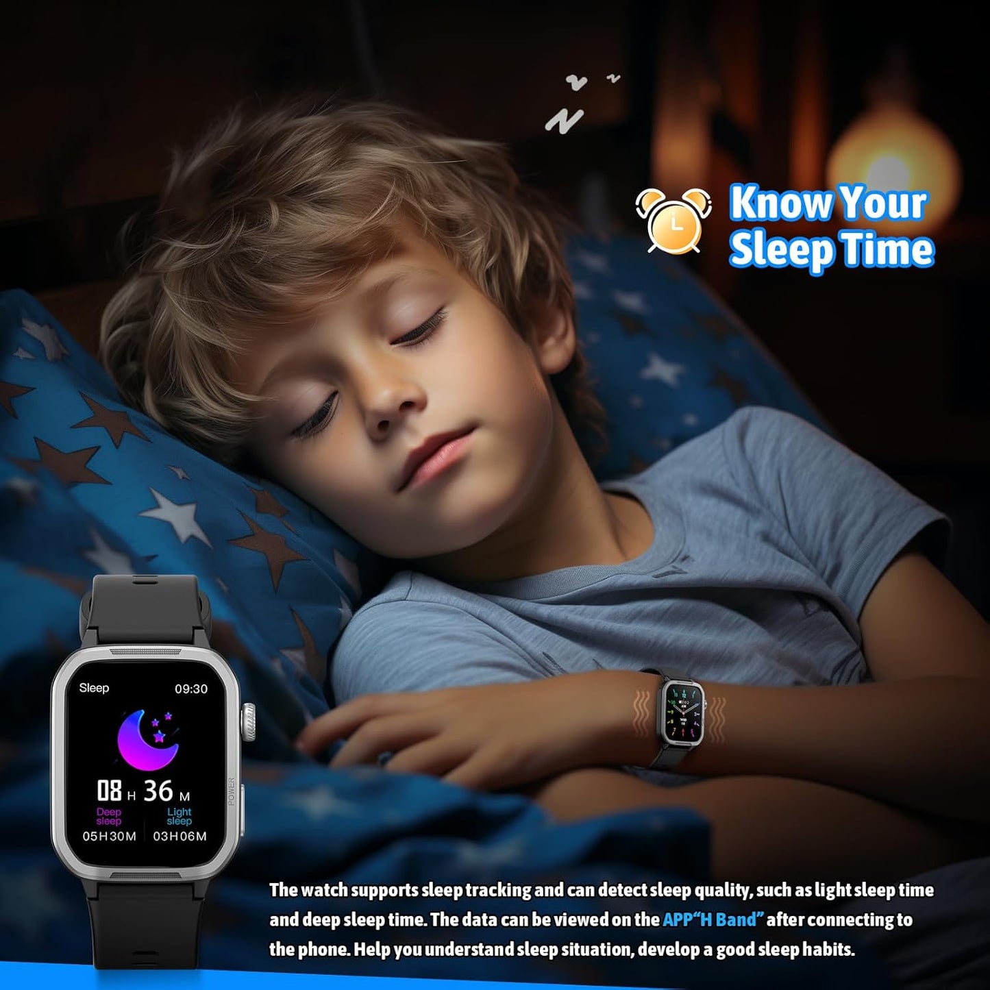 Smart Watch for Kids No Phone Needed, Tempered Glass Fitness Tracker Boy Teens with 19 Sport Modes, Pedometer, Sleep Monitor, Kids Watch Birthday Gifts Toy Gift for Girls Boys 6-16 (Black)