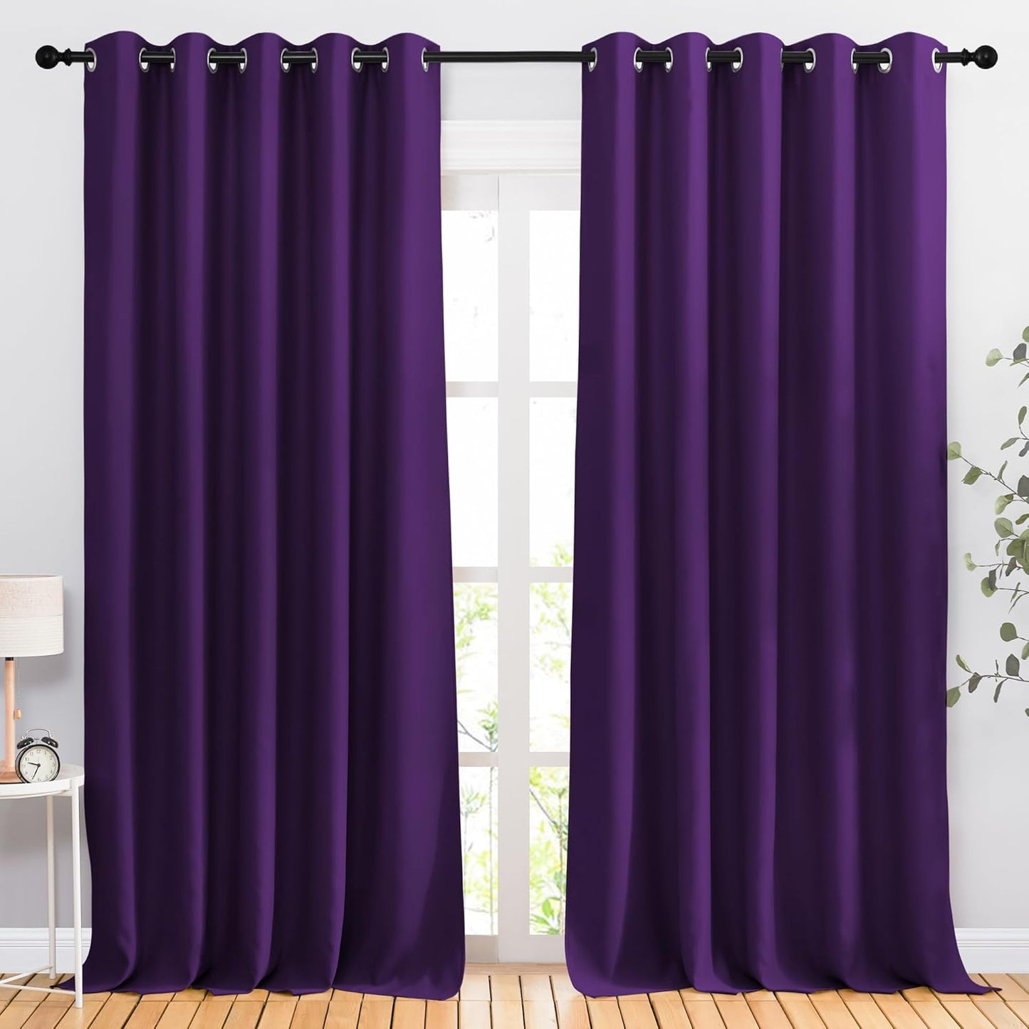 NICETOWN Room Darkening Curtains for Room Divider, Grommet Thermal Curtains Light & Sound Reducing Window Treatments for Sliding Glass Door, W66 x L118, Royal Purple, 2 Panels