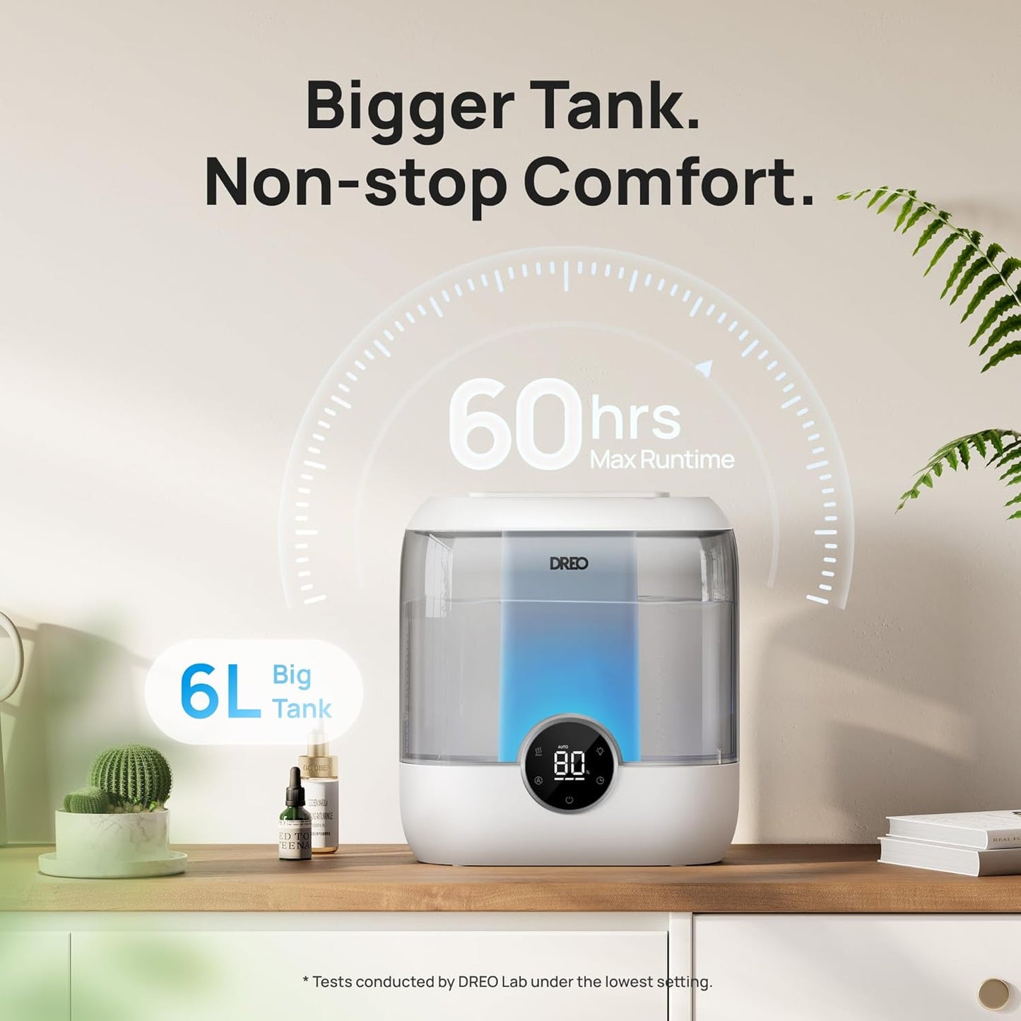 Dreo 6L Humidifiers for Bedroom, Quiet Supersized Cool Mist Ultrasonic Humidifier with Diffuser, 60 Hour Runtime for Home, Nursery, Plant, Gray