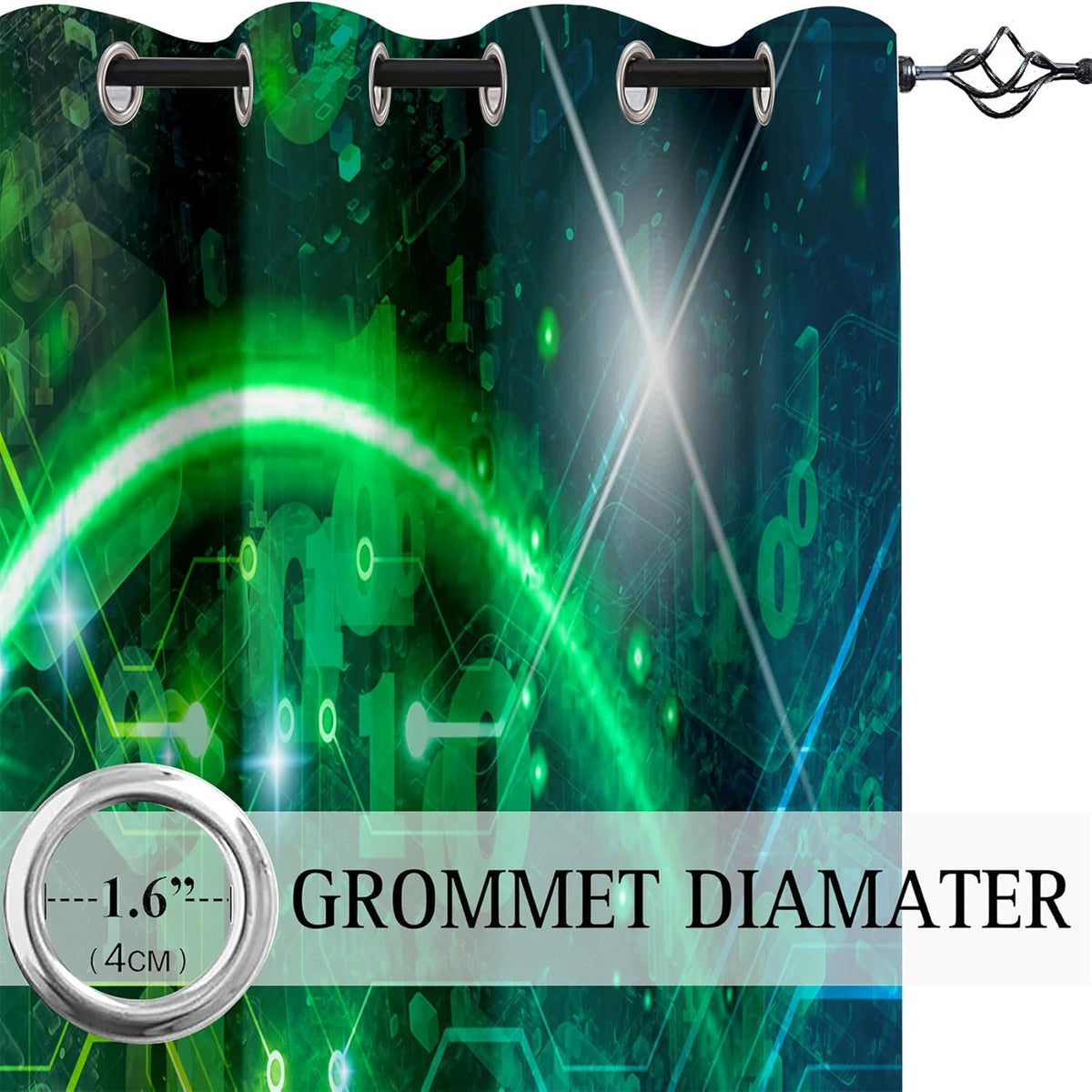 Gaming Blackout Curtains for Boys - 2Pcs Game Windows Curtain Panels for Boys Bedroom Green Gaming Console Curtains for Teens Boys Kids Room Decor Grommet Top, 82 in x 63 in