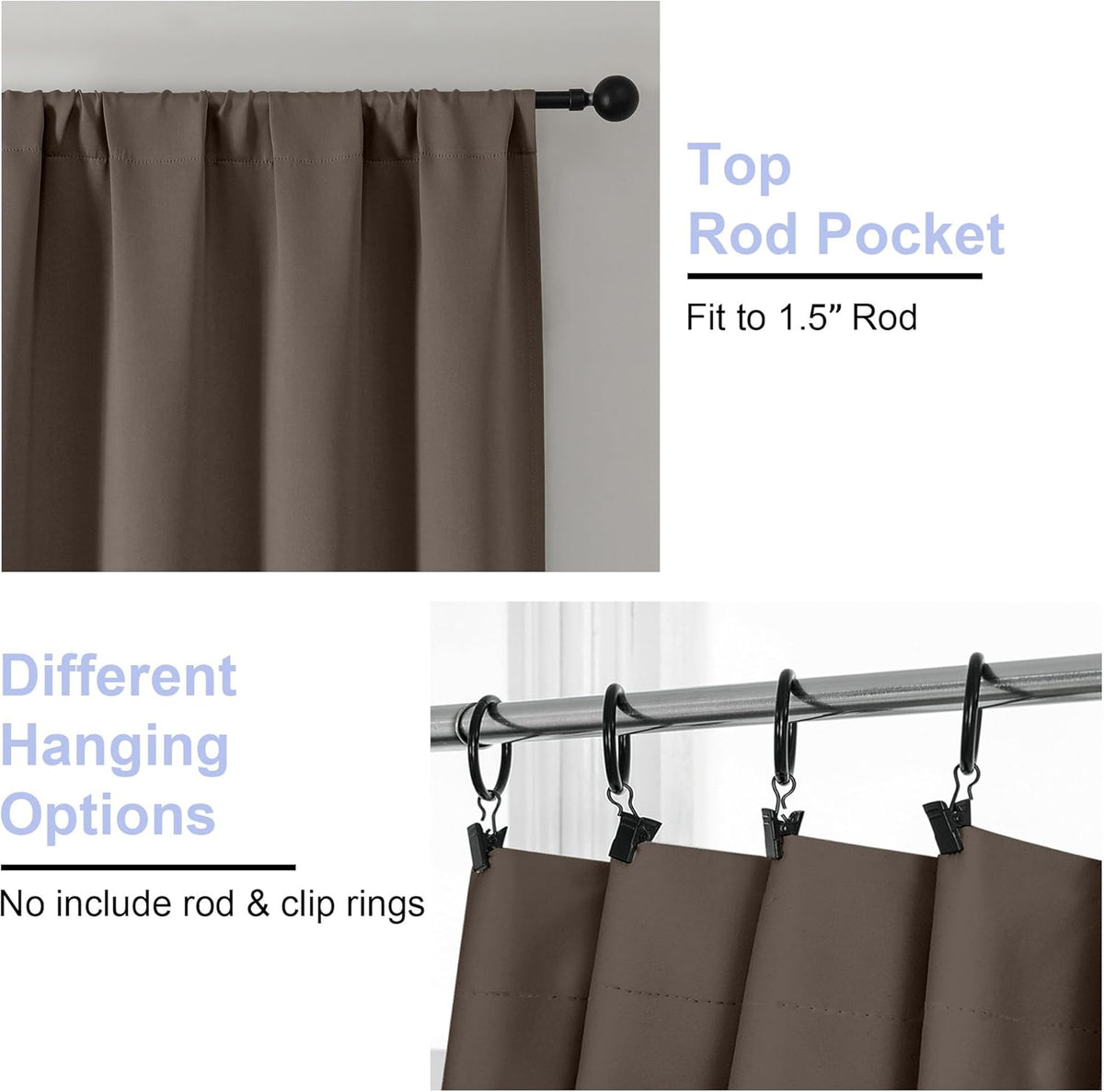 Simplebrand Ava Brown Blackout Curtains for Bedroom 90 Inches Long 2 Panels Set, Solid Privacy Energy Saving Living Room Window Treatment Curtains Blackout Drapes, W40 x L90 Inch, Brown