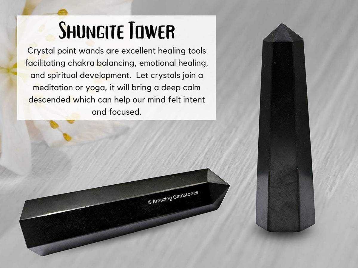 Amazing Gemstone Shungite Crystal Towers - Natural Healing Crystal Point Obelisk for Reiki Healing and Crystal Grid (3 Inch)