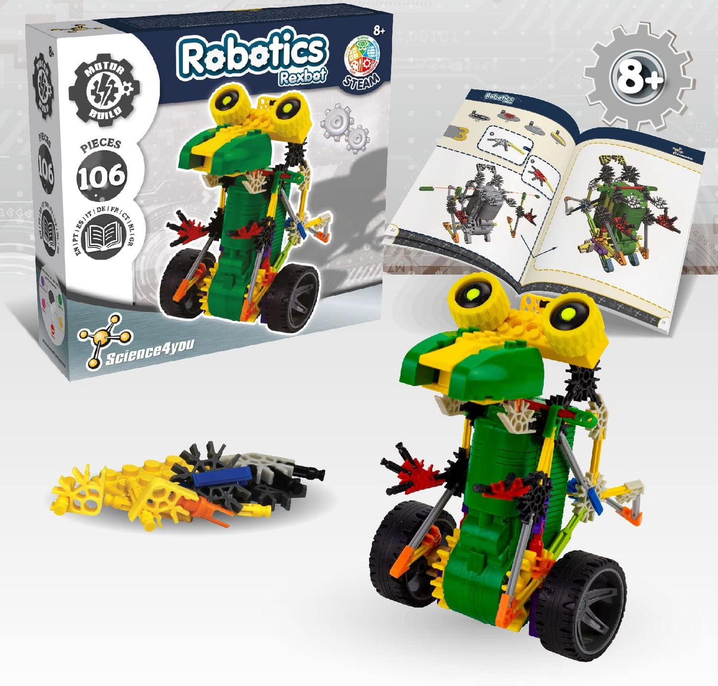 Science4you Robotics Rexbot - Robot Building Toy for Kids Age 8-14, Kit with 106 Pieces to Build Your Own Robot and Make it Move, Science Kit and STEM Toy for Kids 8+ Years Old