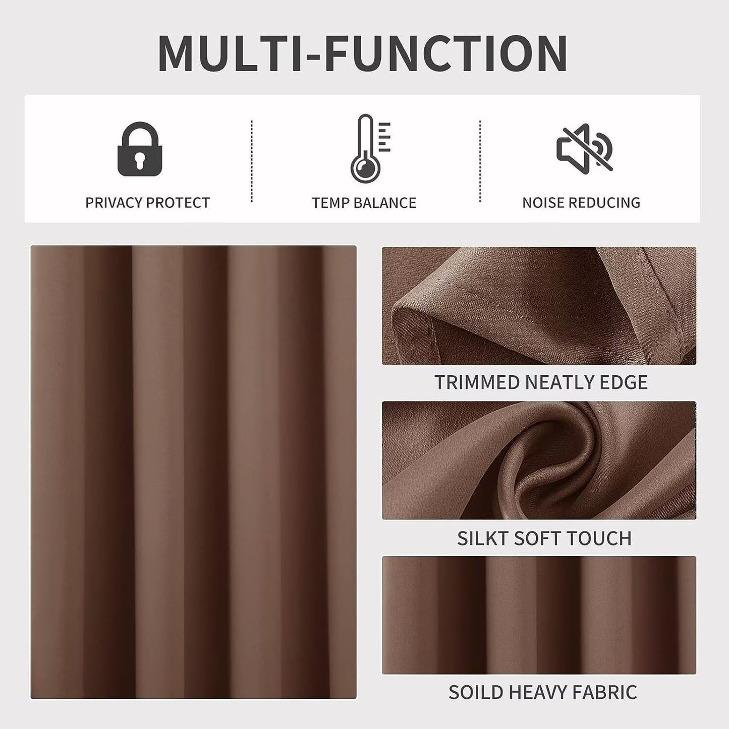 Joydeco Blackout Curtains 90 inch Long 2 Panels Set, Thermal Insulated Long Curtains & Drapes 2 Burg, Room Darkening Grommet Drapes for Bedroom Living Room Windows (W52 x L90 Inch, Brown)