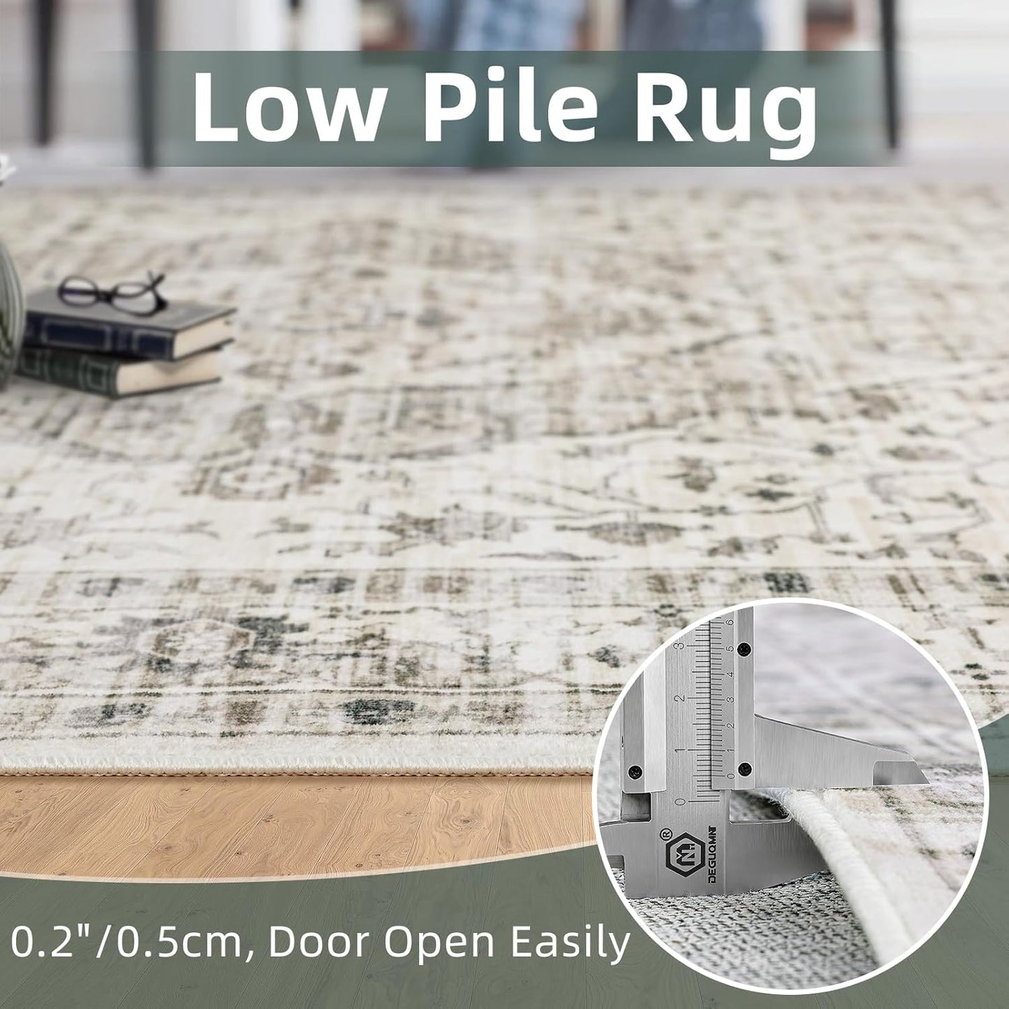 Boho Area Rug - 9x12 Distressed, Non Slip Washable, Large for Living Room, Bedroom, Dining Room, Office - Floor Decoration (Cream)