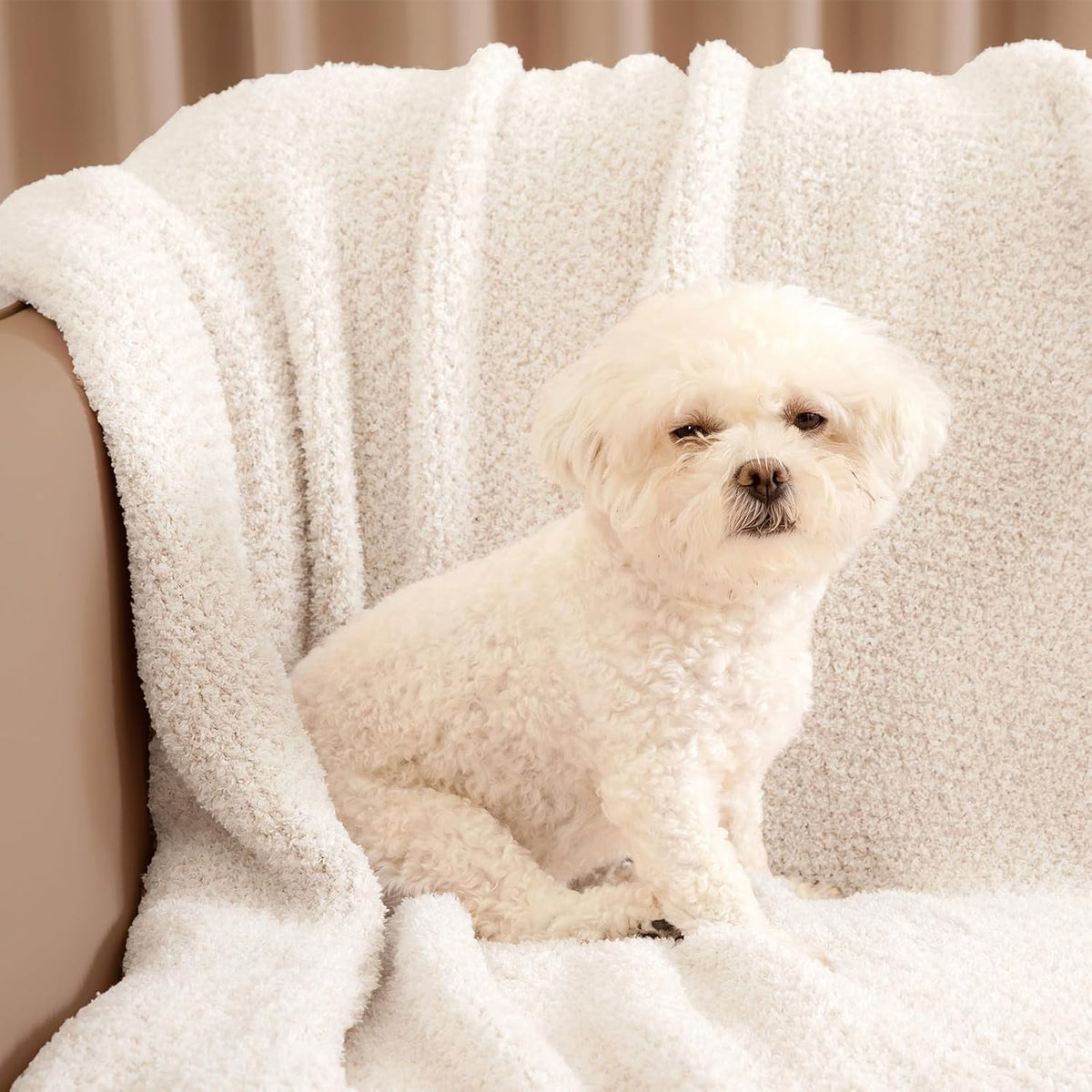 Snuggle Sac Heather Ivory Oversized Throw Blanket for Couch, Super Soft Warm Blankets Cozy Knit Fuzzy Lightweight Throw XL for Sofa, Bed, Heather Ivory, 50x 70 inches