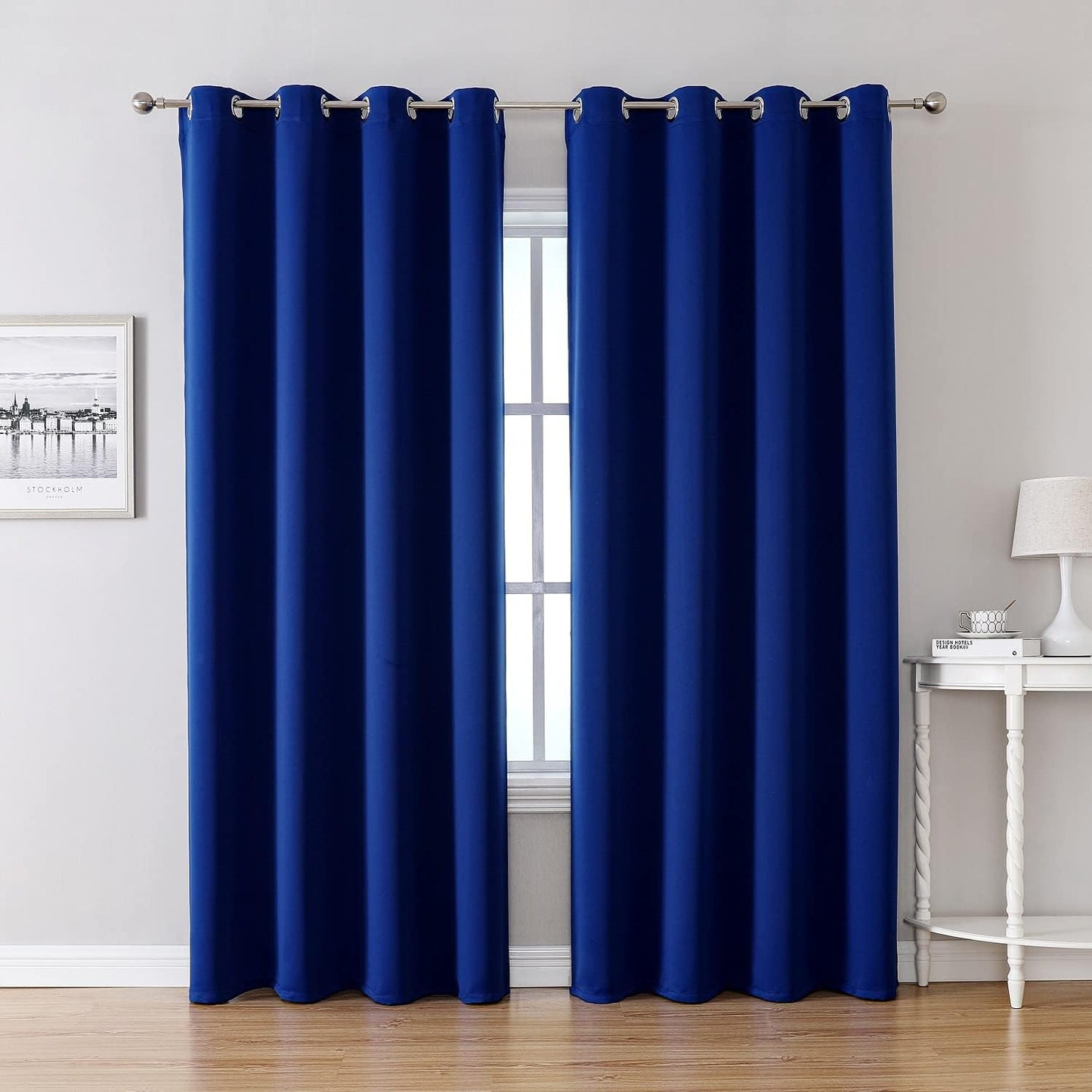 ChrisDowa Grommet Blackout Curtains for Bedroom and Living Room - 2 Panels Set Thermal Insulated Room Darkening Curtains (Royal Blue, 52W x 95L)