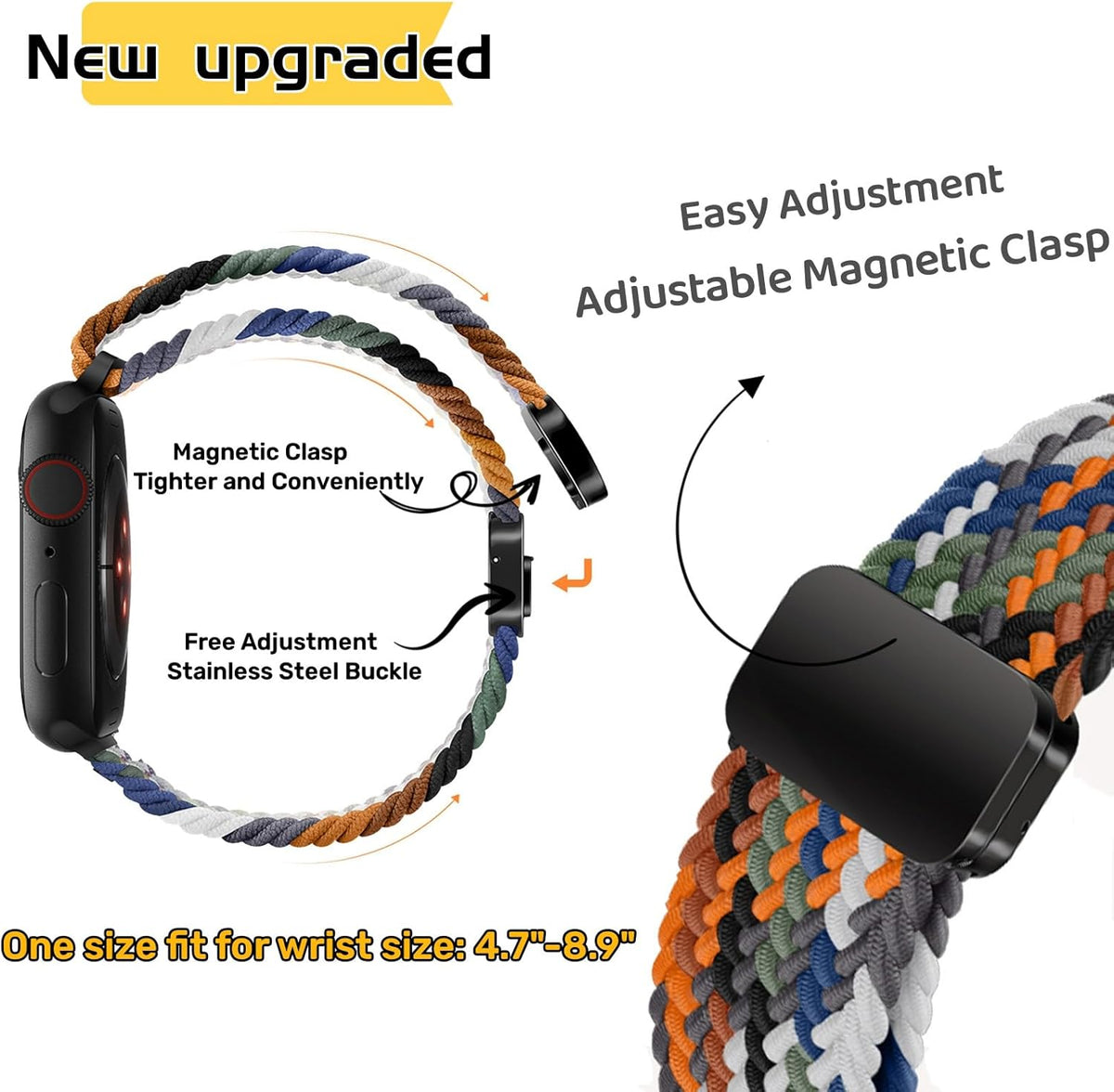 Mazoft Braided Bands With Magnetic Clasp Compatible with Apple Watch Band 38mm 40mm 41mm 42mm 44mm 45mm 46mm 49mm；Soft Nylon Sport Loop Strap for iWatch Series Ultra 2&1 10 9 8 7 6 SE 5 4 3 Women Men