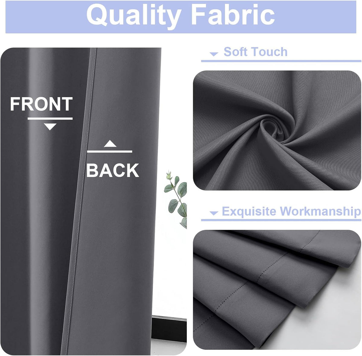 Simplebrand Ava Grey Blackout Curtains for Bedroom 90 Inches Long 2 Panels Set, Solid Privacy Energy Saving Living Room Window Treatment Curtains Blackout Drapes, W50 x L90 Inch, Grey