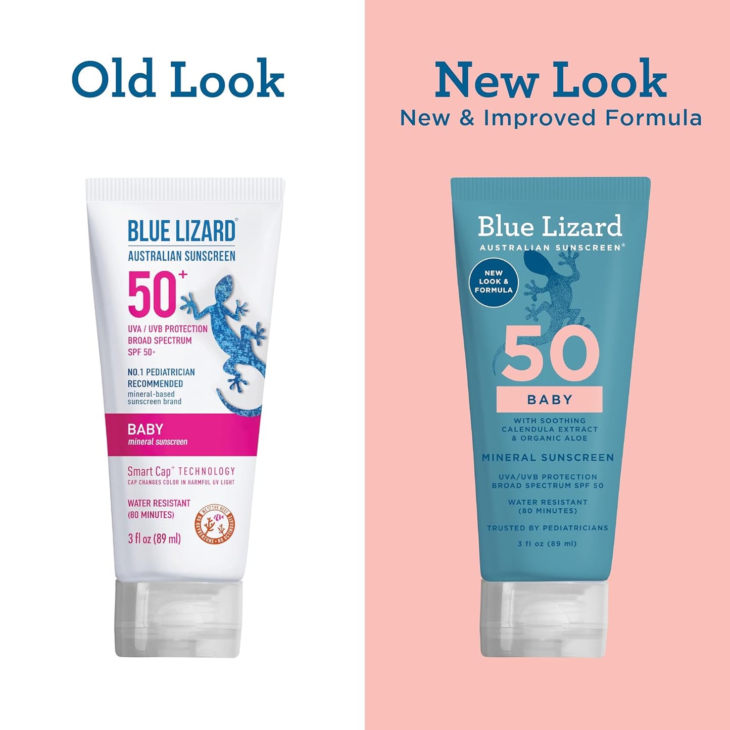 BLUE LIZARD Baby Mineral Sunscreen with Zinc Oxide, SPF 50+, Water Resistant, UVA/UVB Protection with Smart Cap Technology - Fragrance Free, 3 Ounce Tube