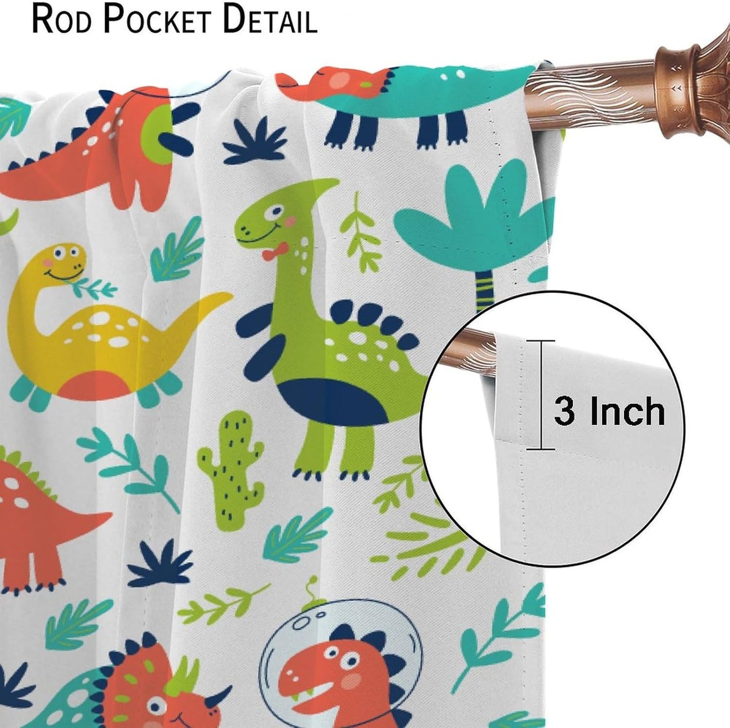 Rustic Dinosaurs Curtains Colorful Dino Kids Boys Cartoon Cute Cool Funny Decor Printed Blackout Rod Pocket Window Drapes for Living Room Bedroom W26xL84in 2 Panels