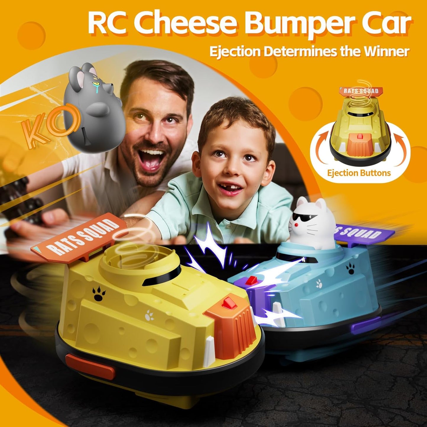 2 Pack Remote Control Car, RC Ejecting Bumper Car for Kids, Cat and Rat War Cheese Bumper Car, Car Toys for Ages 5-7, Christmas Birthday Gifts Toys for 3 4 5 6+ Year Old Boys Girls