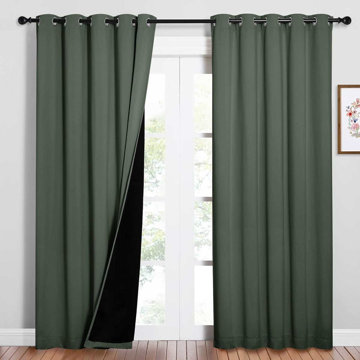 NICETOWN 100% Blackout Window Curtain Panels, Cold and Full Light Blocking Drapes with Black Liner for Nursery, 84 inches Drop Thermal Insulated Draperies (Dark Mallard, 2 PCs, 62" Wide Each Panel)