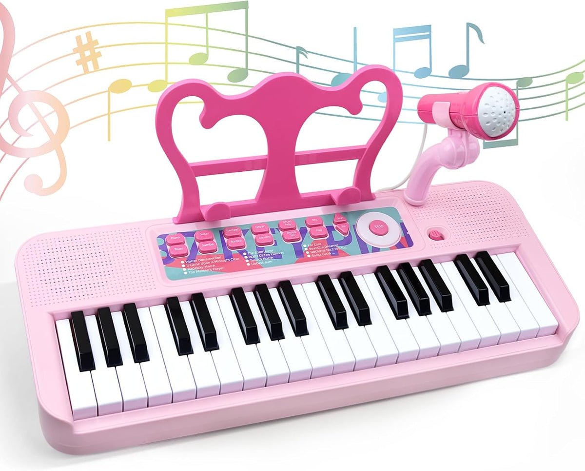 Kids Piano Keyboard Toy for Girls - 37 Keys Pink Toddler Piano with Microphone and Two Speakers, Electronics Musical Instrument,Christmas Birthday Gifts for Kids 3 4 5 6 7 8 Year Old Boys and Girls