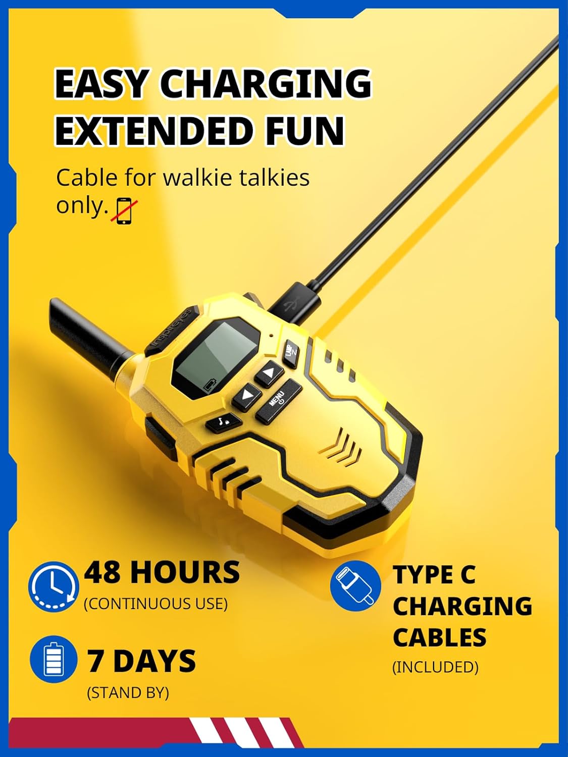 Walkie Talkies for Kids Toys Rechargeable, Long Range 2 Way Radios, Outdoors Park Hiking Road Trip Toys for 3-12 Year Old Boys, Birthday Xmas Gift for Kids, 2 Pack