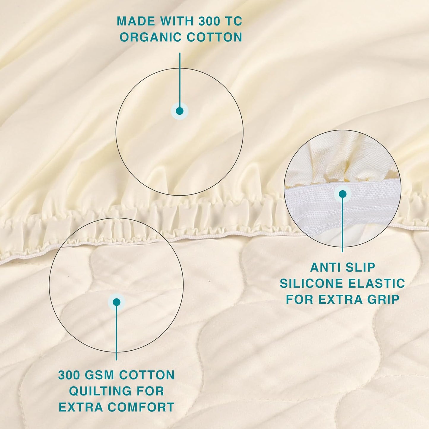 FABDREAMS Organic Quilted Mattress Protector Full Size | Mattress Pad| Mattress Cover| Naturally Breathable | Noiseless| Fits up to 17" Deep Pockets| Temperature Regulating | Ivory